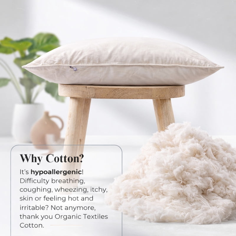 Fluffy Shredded 100% Organic Cotton Pillow with Organic Cotton Cover - GOTS CERTIFIED - Adjustable Loft, Head Neck Pain Relief, Back ... - Ergonomic Memory Foam Pillow for Neck Pain Support Detail
