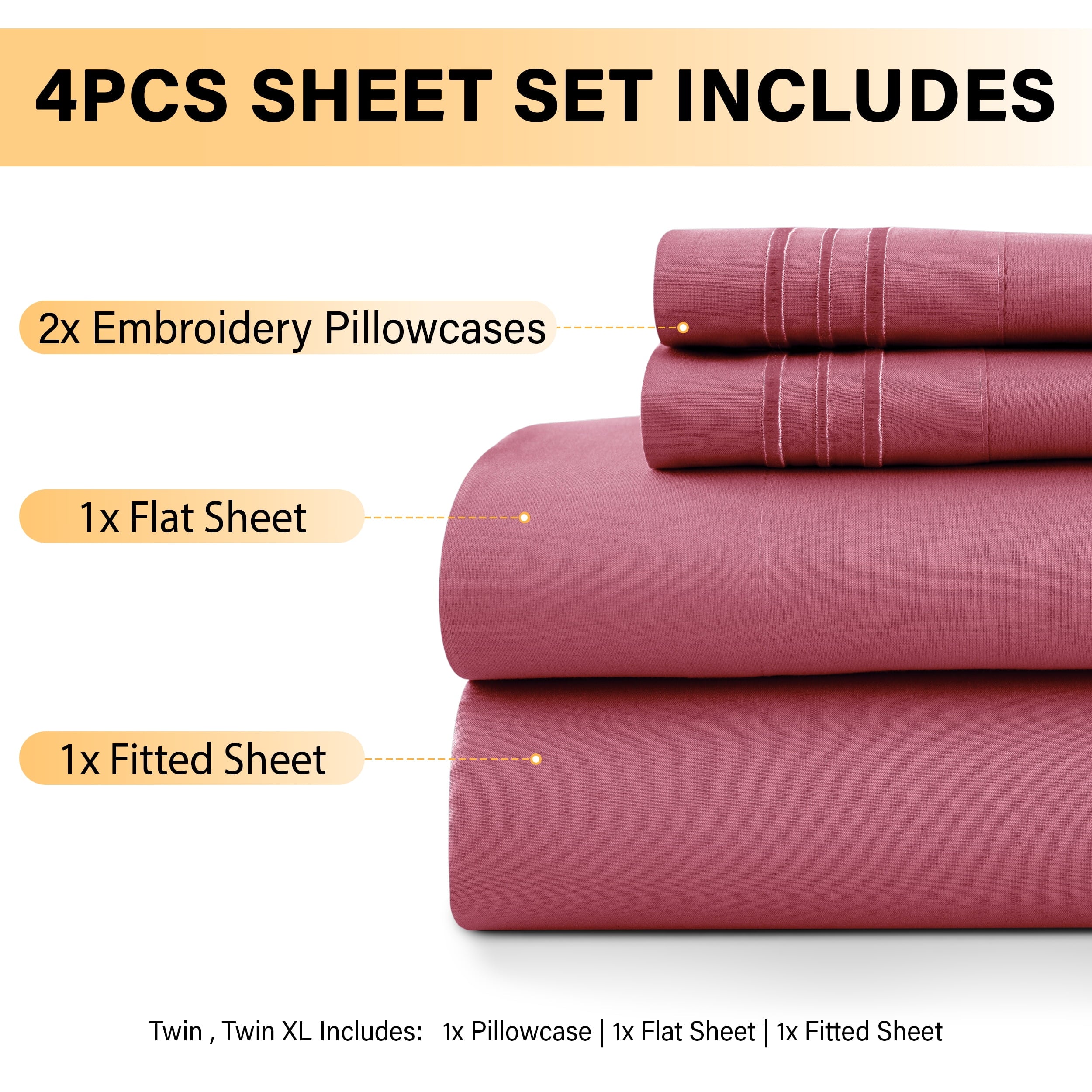 Breathable Luxury Size Sheet Set, 4-Piece Plain Soft Microfiber – Deep Pocket Bed Sheets, Includes 1 Fitted Sheet, 1 Flat Sheet, 2 Pill... - Luxury Bed Sheet Set with Deep Pockets Detail