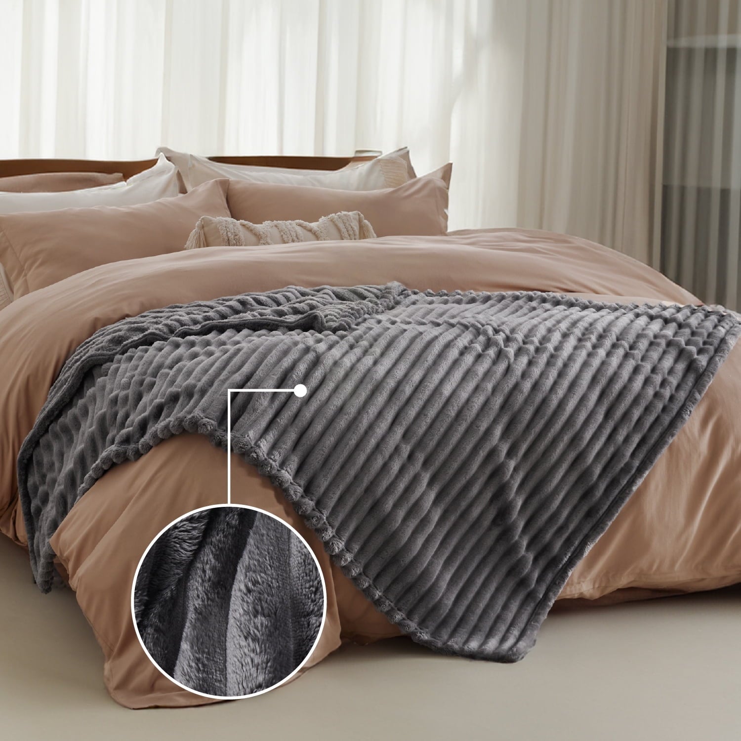 Super Soft Flannel Grey Fleece Throw Blanket for Couch - Super Soft Cozy Blankets for Women, Girls, 50x60 inches - Super Soft Reversible Sherpa Flannel Blanket Detail