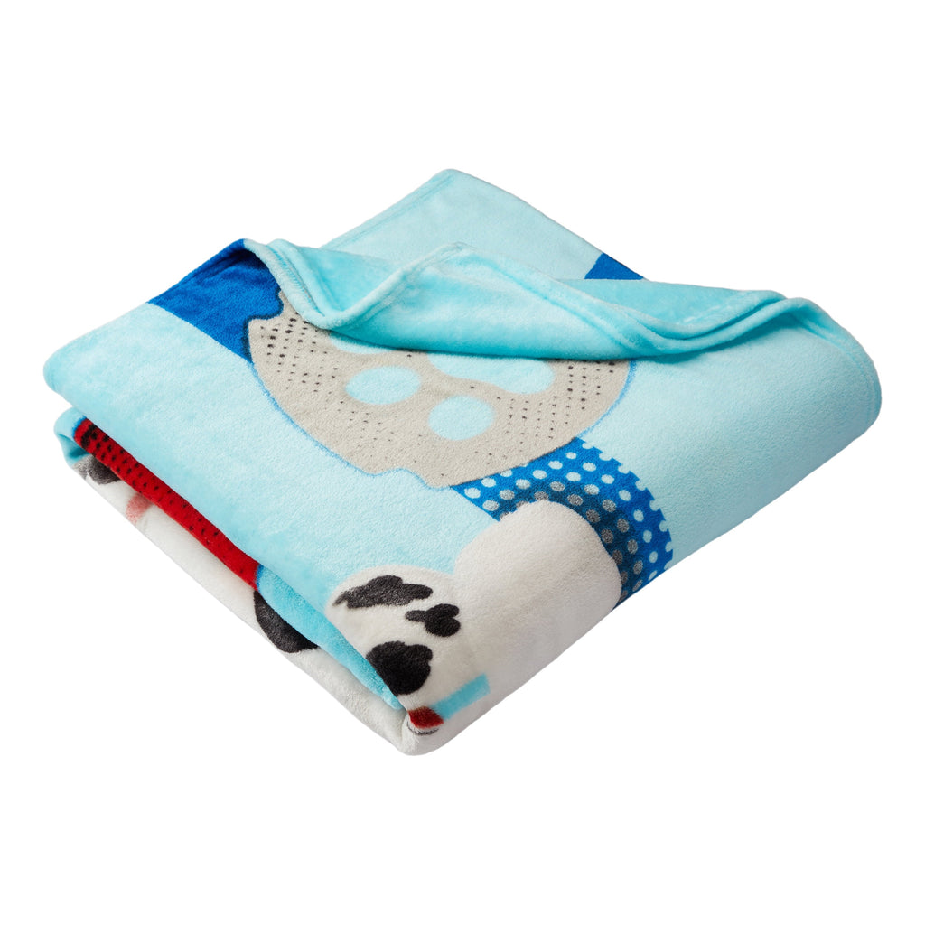 Lightweight Warm Kids Blue Print Fleece Bed Blanket, Twin/Full - Luxury Knitted Decorative Throw Blanket with Fringes Detail