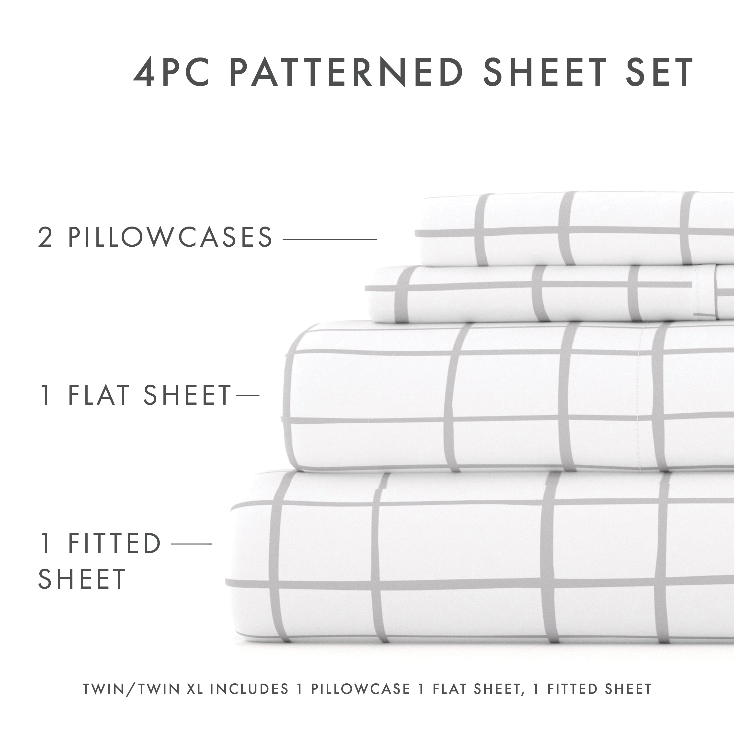 Ultra-Soft 4 Piece Pattern Microfiber Bed Sheets Set, Light Gray Crossroad, Twin - Premium Ultra-Soft Pillowcase Pair for Sleeping Detail