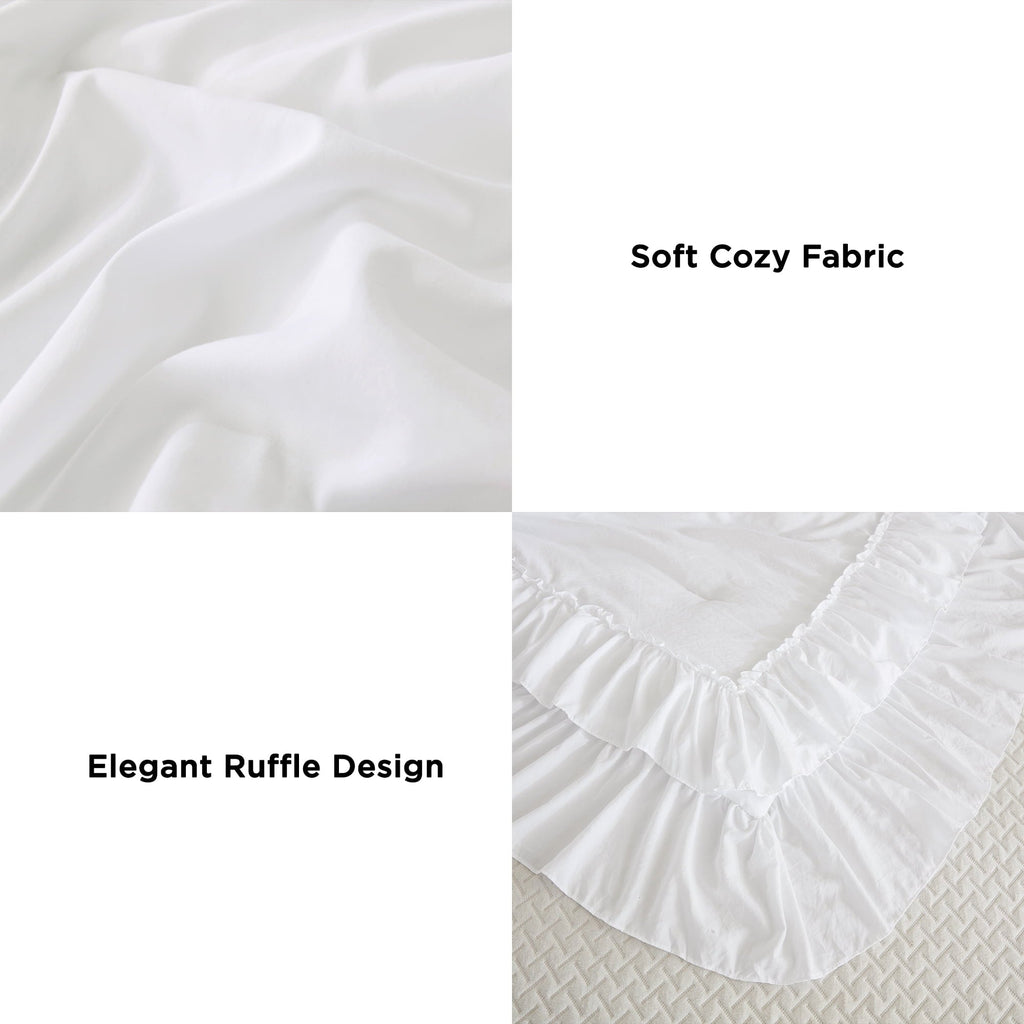 Heavyweight Warmth Queen Comforter Set White - 3 Pieces Soft Fluffy Ruffle Bedding Comforter Sets for Queen Bed, All Season Farmhouse Li... - Luxurious Quilted Duvet Cover Set Detail
