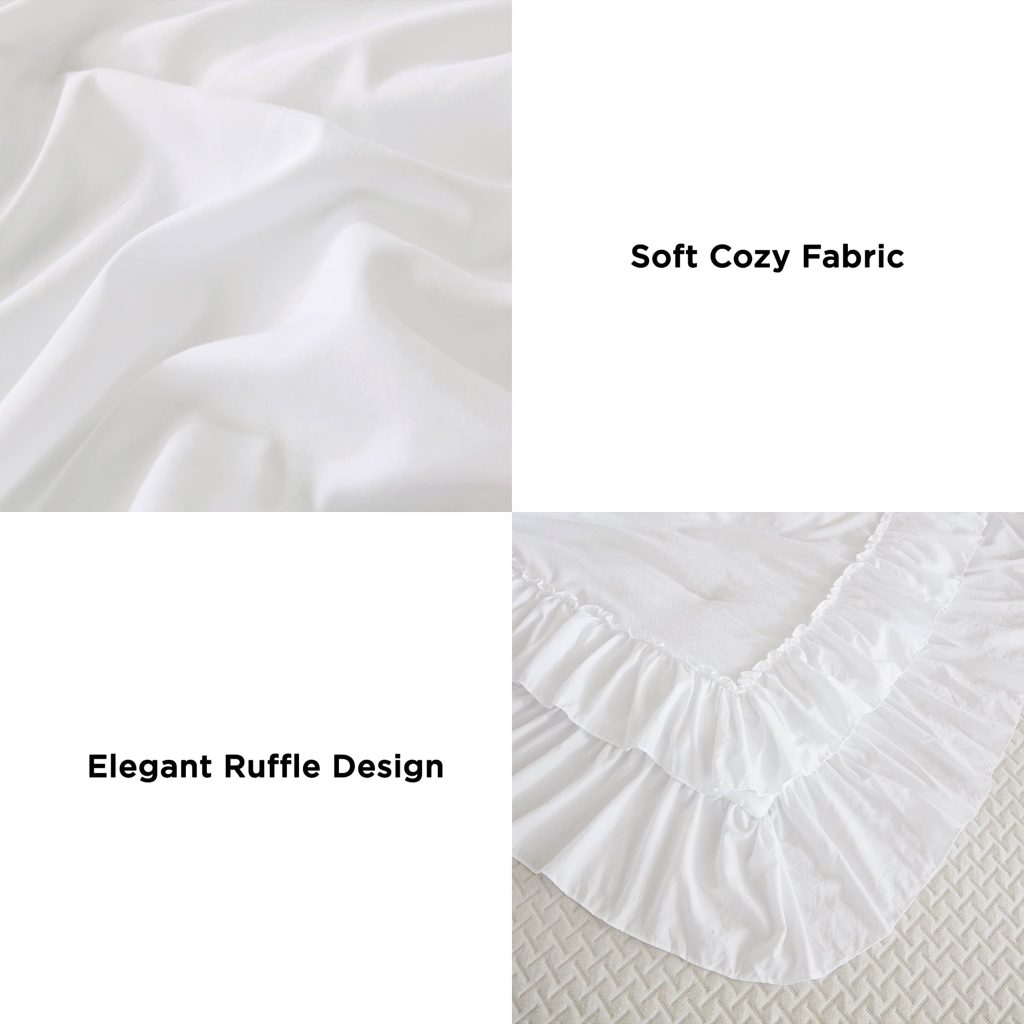 Heavyweight Warmth Queen Comforter Set White - 3 Pieces Soft Fluffy Ruffle Bedding Comforter Sets for Queen Bed, All Season Farmhouse Li... - Luxurious Quilted Duvet Cover Set Detail