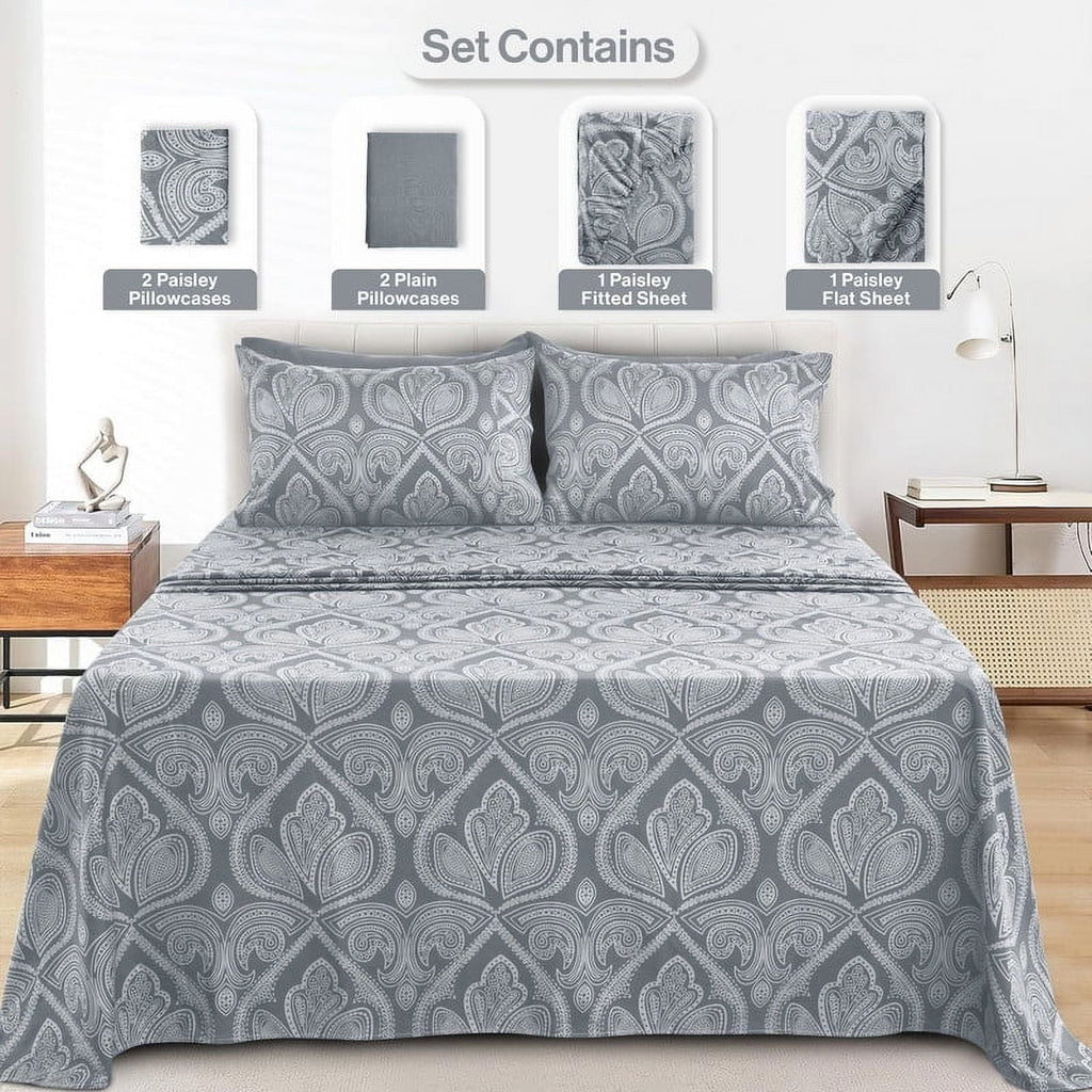 Cooling Sateen 6-Piece Bed Sheet Set, Deep Pocket Queen Sheets Up to 16 Inch, 1 Flat Sheet , 1 Fitted Sheet & 4 Pillowcases (Queen, ... - Breathable Egyptian Cotton Flat & Fitted Sheets Detail