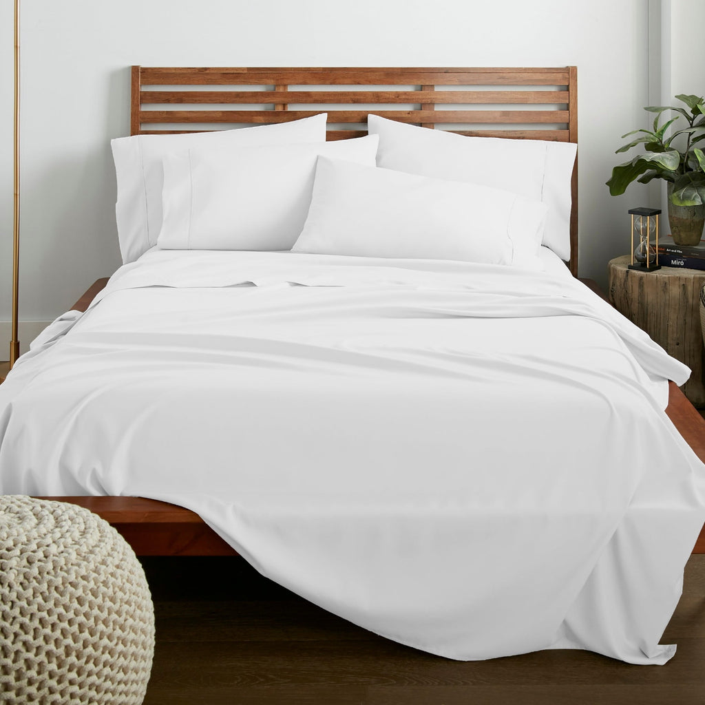 Breathable Luxury Queen Size 6 Piece Bed Sheet Set White - Ultra Soft Microfiber Deep Pocket Wrinkle Free - Breathable Egyptian Cotton Flat & Fitted Sheets Detail
