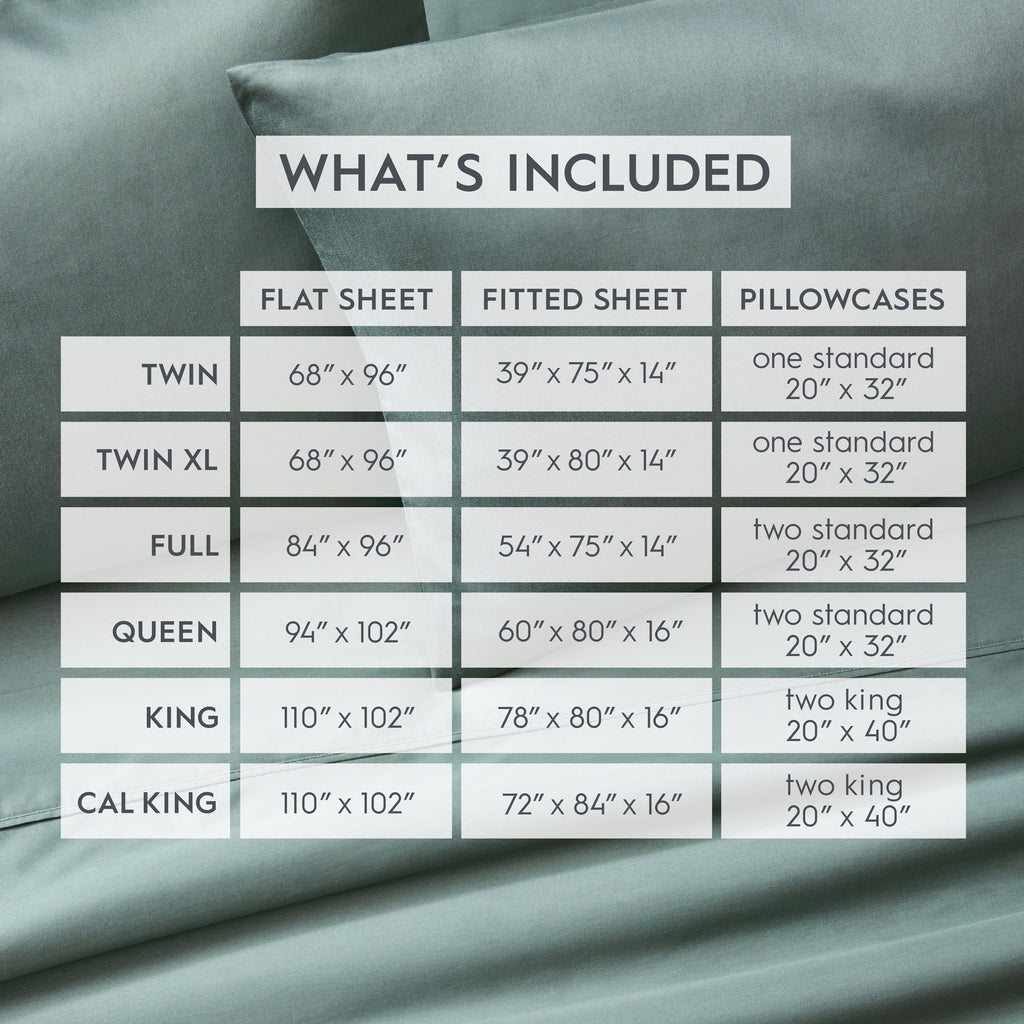 Breathable Luxury 4-Piece 300 Thread Count Green Ash Cotton Sateen Bed Sheet Set, Cali King - Breathable Egyptian Cotton Flat & Fitted Sheets Detail