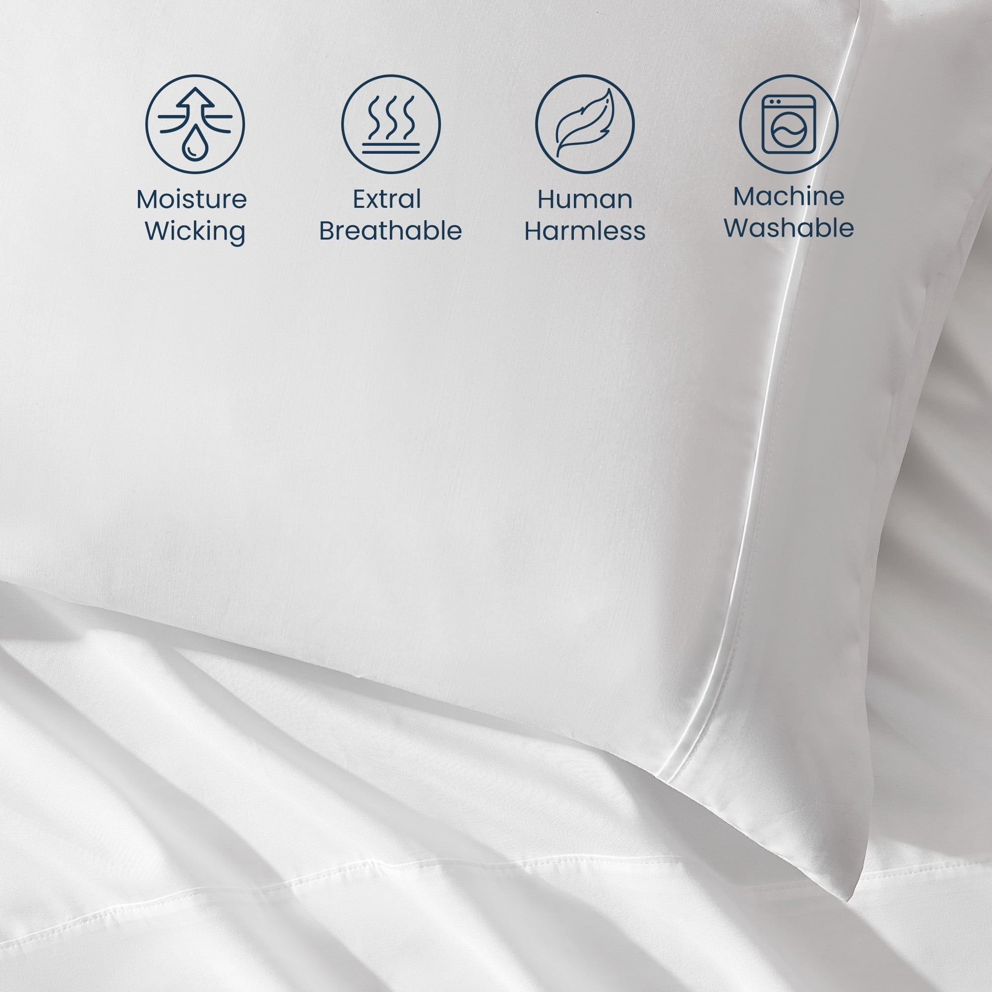 Cooling Sateen Nanotex Super Soft Cooling Twin Bed Sheets Set for Kids 3 Piece - Easy Care Fitted Flat Sheet & Pillowcase Sets - Wri... - Premium Ultra-Soft Pillowcase Pair for Sleeping Detail