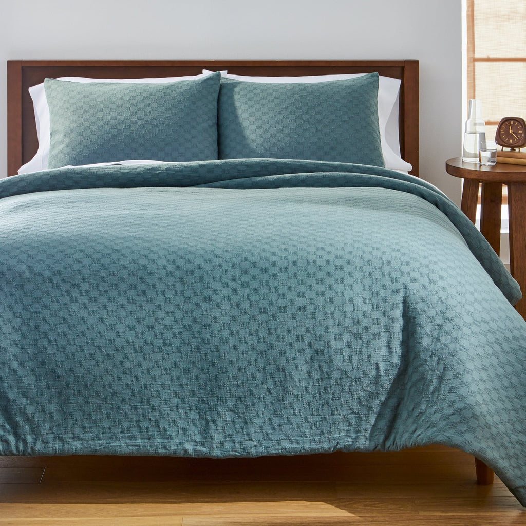 Fluffy Down Alternative Full/Queen Comforter Set, All-Season, 3-Piece, Nimbus Blue Block Weave - All-Season Down Alternative Comforter Insert - Default Title