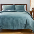 Fluffy Down Alternative Full/Queen Comforter Set, All-Season, 3-Piece, Nimbus Blue Block Weave - All-Season Down Alternative Comforter Insert - Default Title
