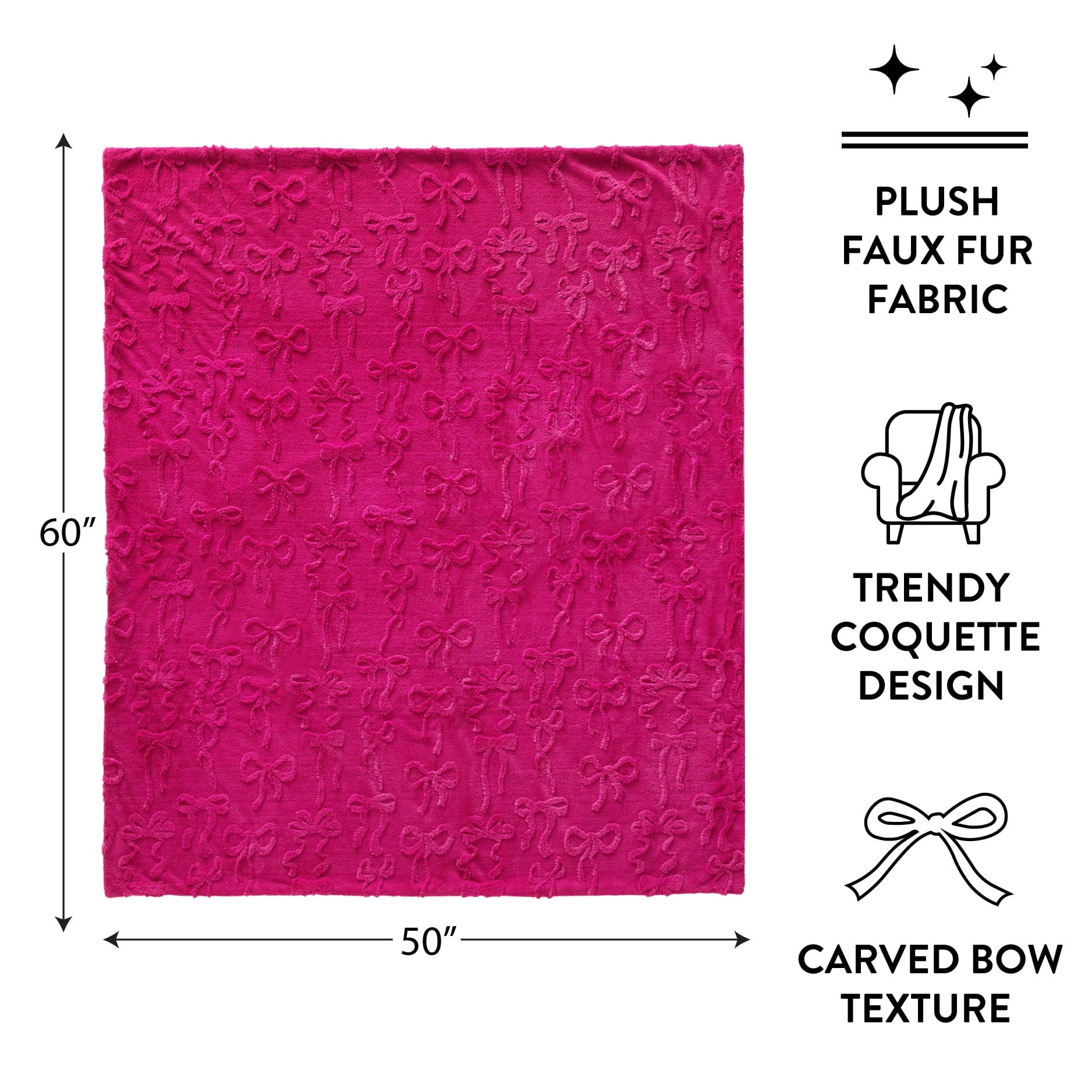 Lightweight Warm Gen Z 50" x 60"Carved Bow Faux Fur Throw - Cozy Fleece Throw Blanket for Couch & Bed Detail