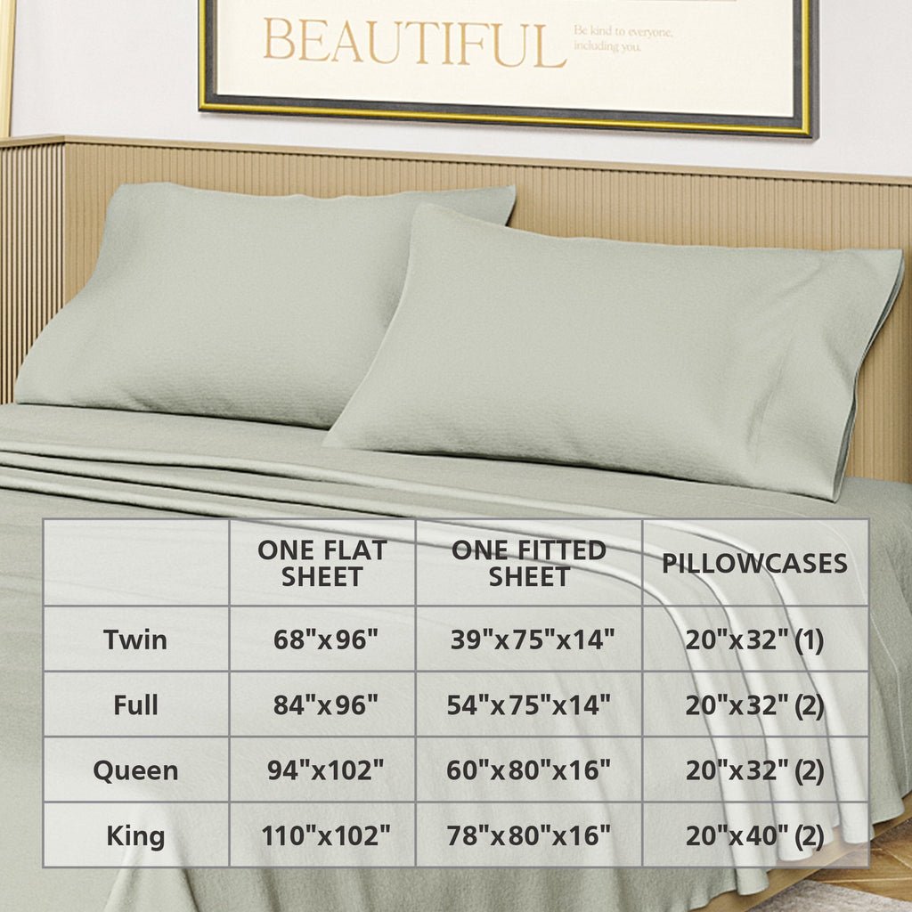 Cooling Sateen Solid 4-Piece 100% Cotton Washed Percale Sage Green Sheet Set, Full - Luxury Bed Sheet Set with Deep Pockets Detail