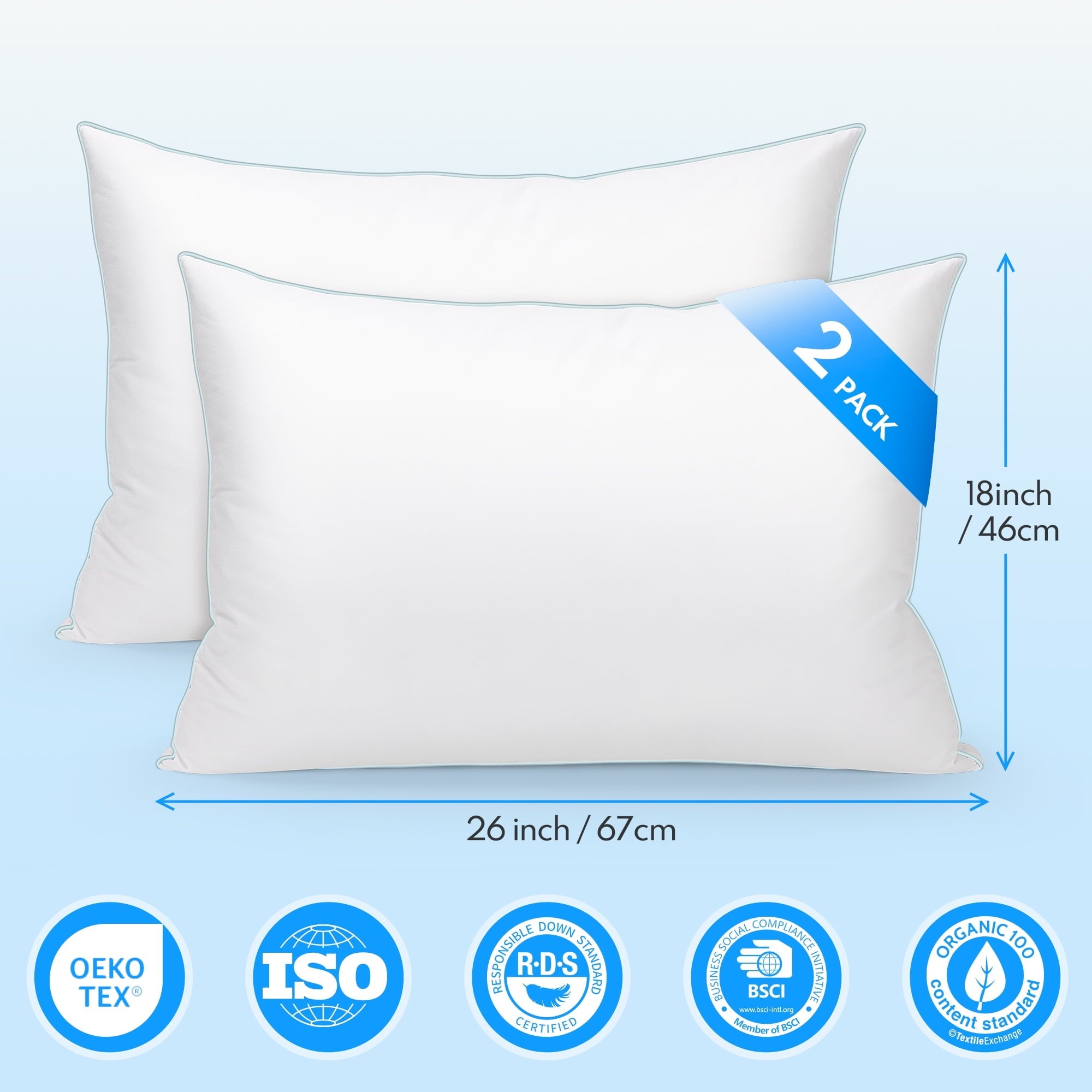 Hotel Collection Goose Feather Down Pillows, Gusseted Bed Pillows Queen Size Set of 2, Luxury Hotel Collection Fluffy Pillows 100% Cot... - Orthopedic Shredded Foam Bed Pillow Set Detail