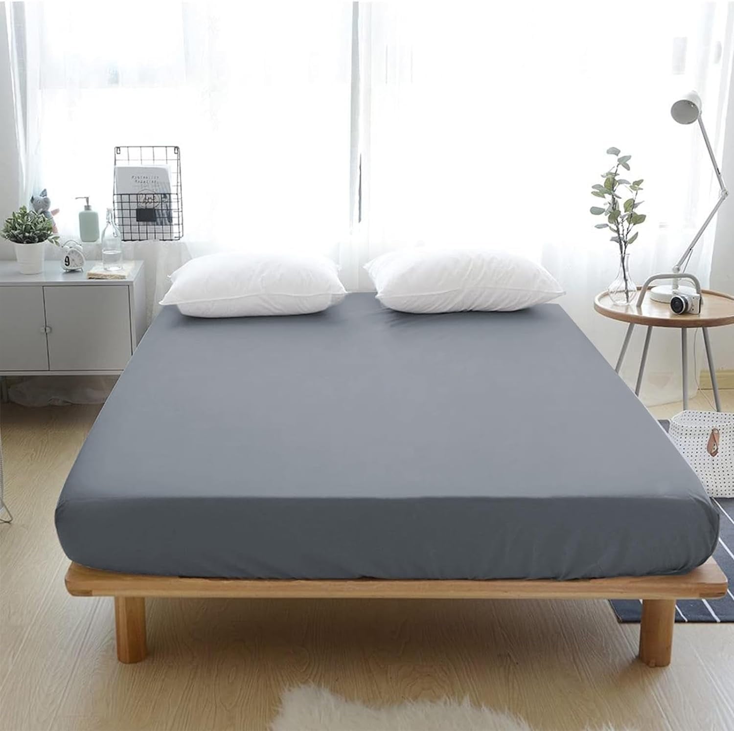 Cooling Sateen Grounding Fitted Sheet Kit Queen Size, Deep Pocket Fitted Sheet, Organic Cotton 7% Silver Fiber, Conductive Bed Cover... - Premium Ultra-Soft Pillowcase Pair for Sleeping Detail