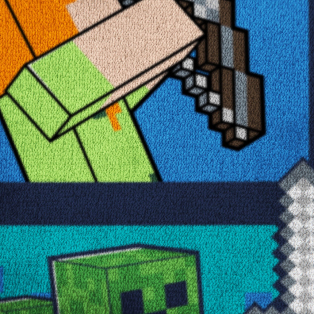 Decorative Knitted Minecraft Kids Twin/Full Blanket, 62 x 90, Microfiber, Green and Blue - Super Soft Reversible Sherpa Flannel Blanket Detail