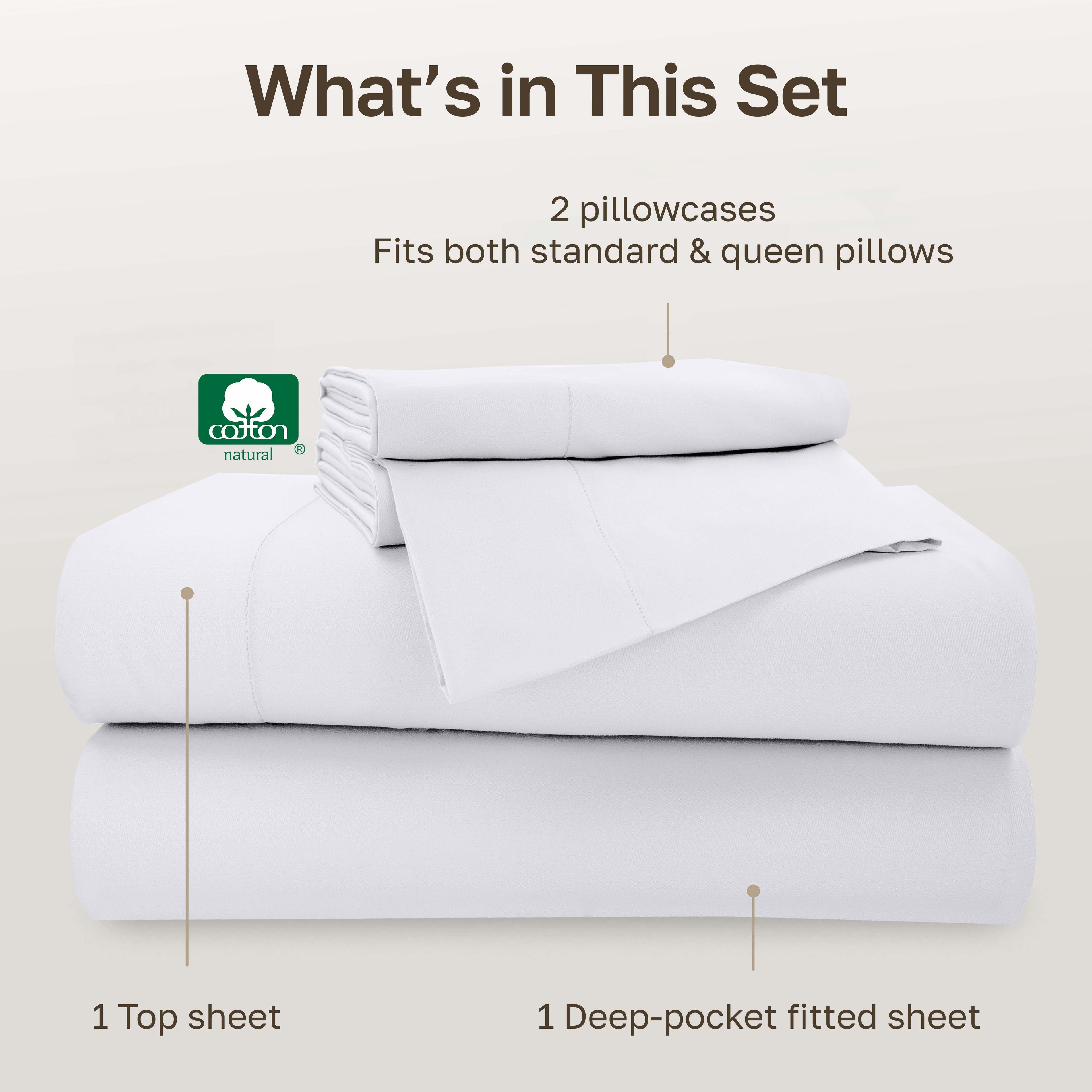 Ultra-Soft 500-Thread-Count 100% Cotton Sheet White Queen-Sheets Set, 4-Piece Extra Long-Staple Combed Cotton Bedding Sheets for... - Luxury Bed Sheet Set with Deep Pockets Detail