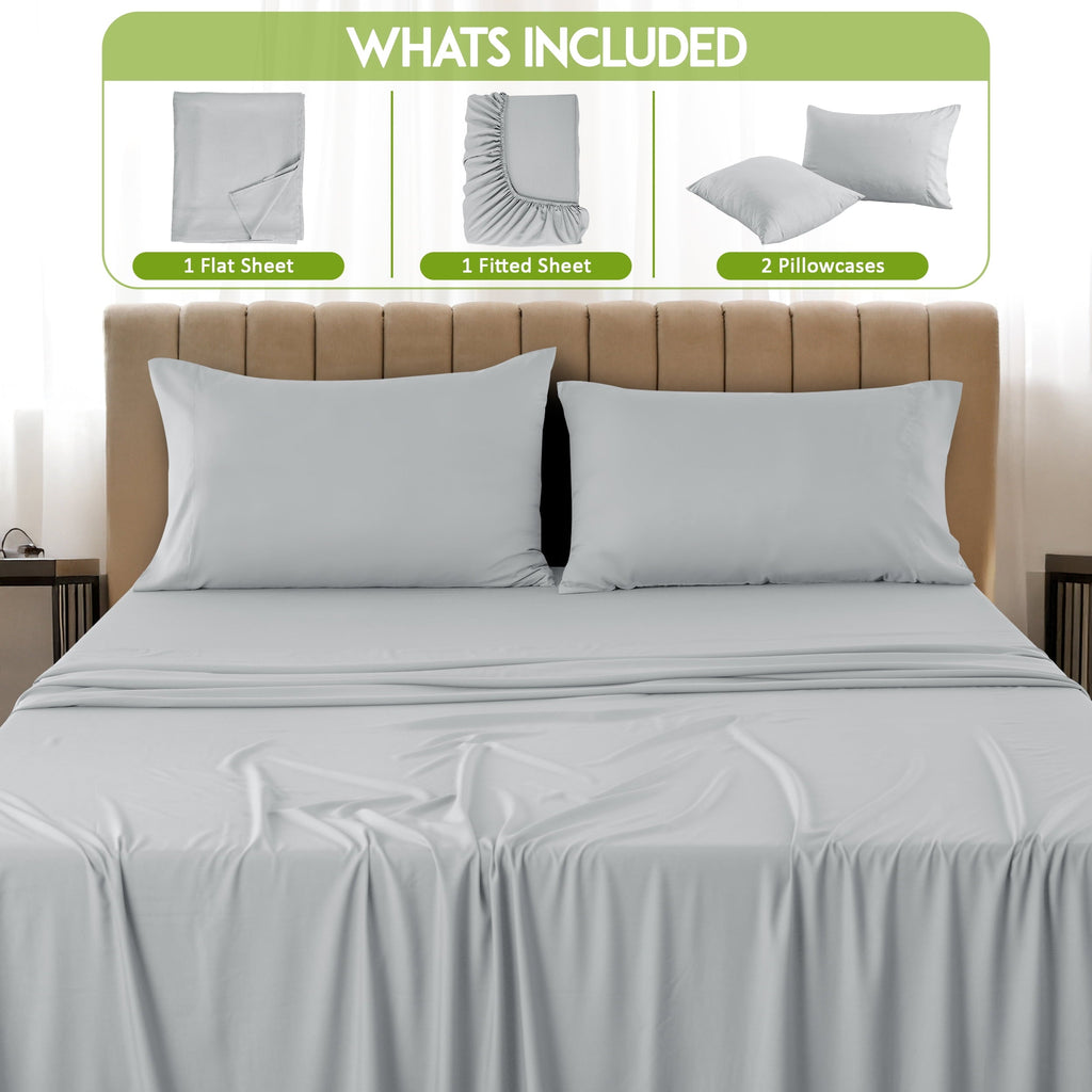 Wrinkle-Resistant Rayon - 4 Piece Cooling Bed Sheets Set, Gray - Premium Ultra-Soft Pillowcase Pair for Sleeping Detail