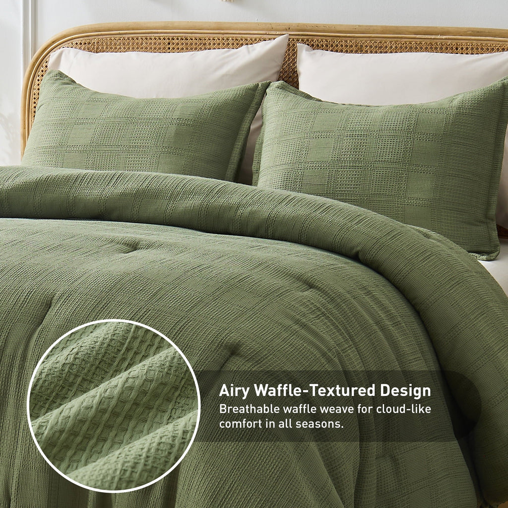 Hypoallergenic Cloud Waffle Weave Comforter Set with Throw Blanket for Couch, 5-Piece King/Cal King Size Lightweight Comforter Bet Set for... - Luxurious Quilted Duvet Cover Set Detail