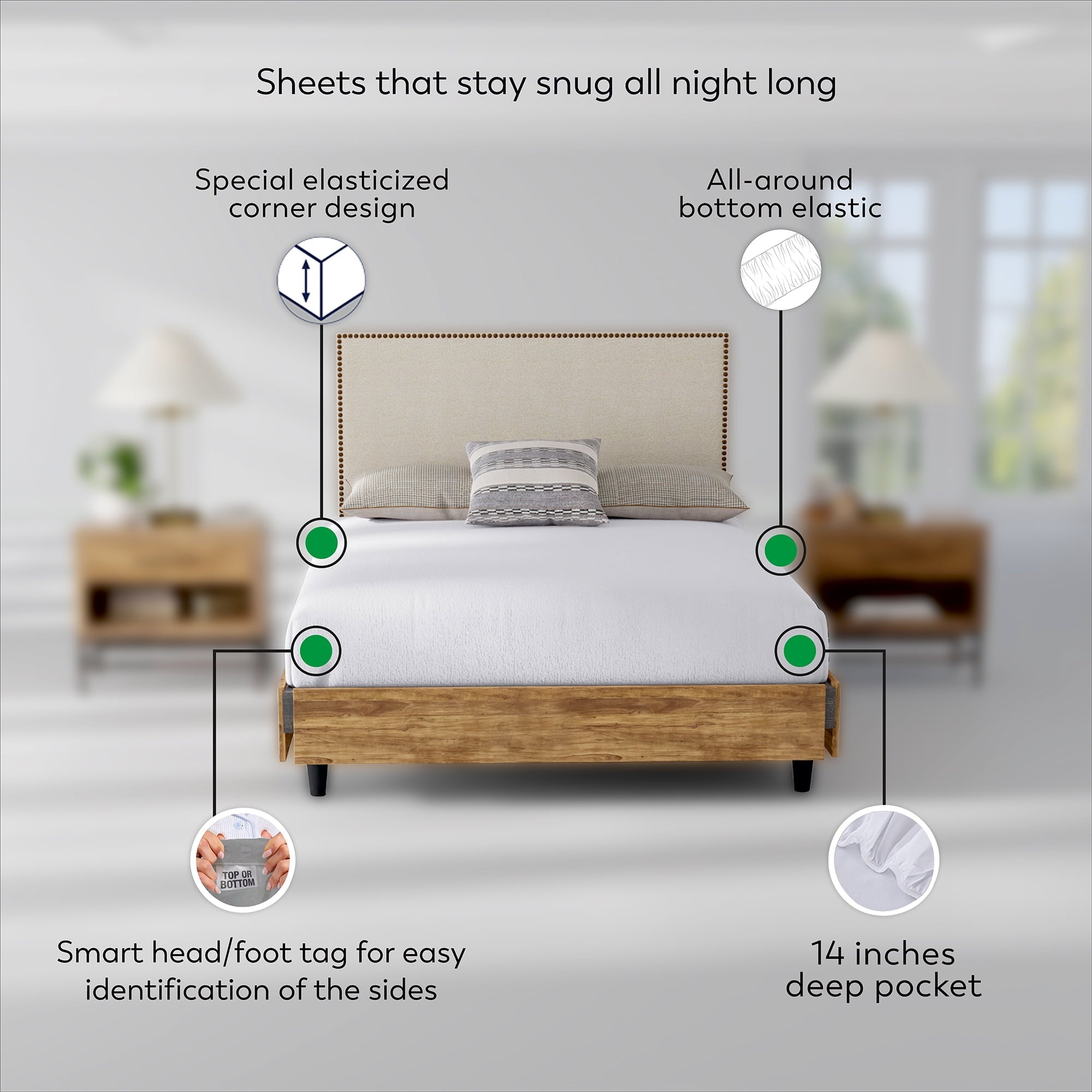 Cooling Sateen Soft Finish Microfiber Percale Queen Bed Sheet Set – 4-Piece Lightweight, Wrinkle-Resistant, Quick-Dry, Light Gray - Cooling Hotel Quality Bedding Sheets and Pillowcases Detail