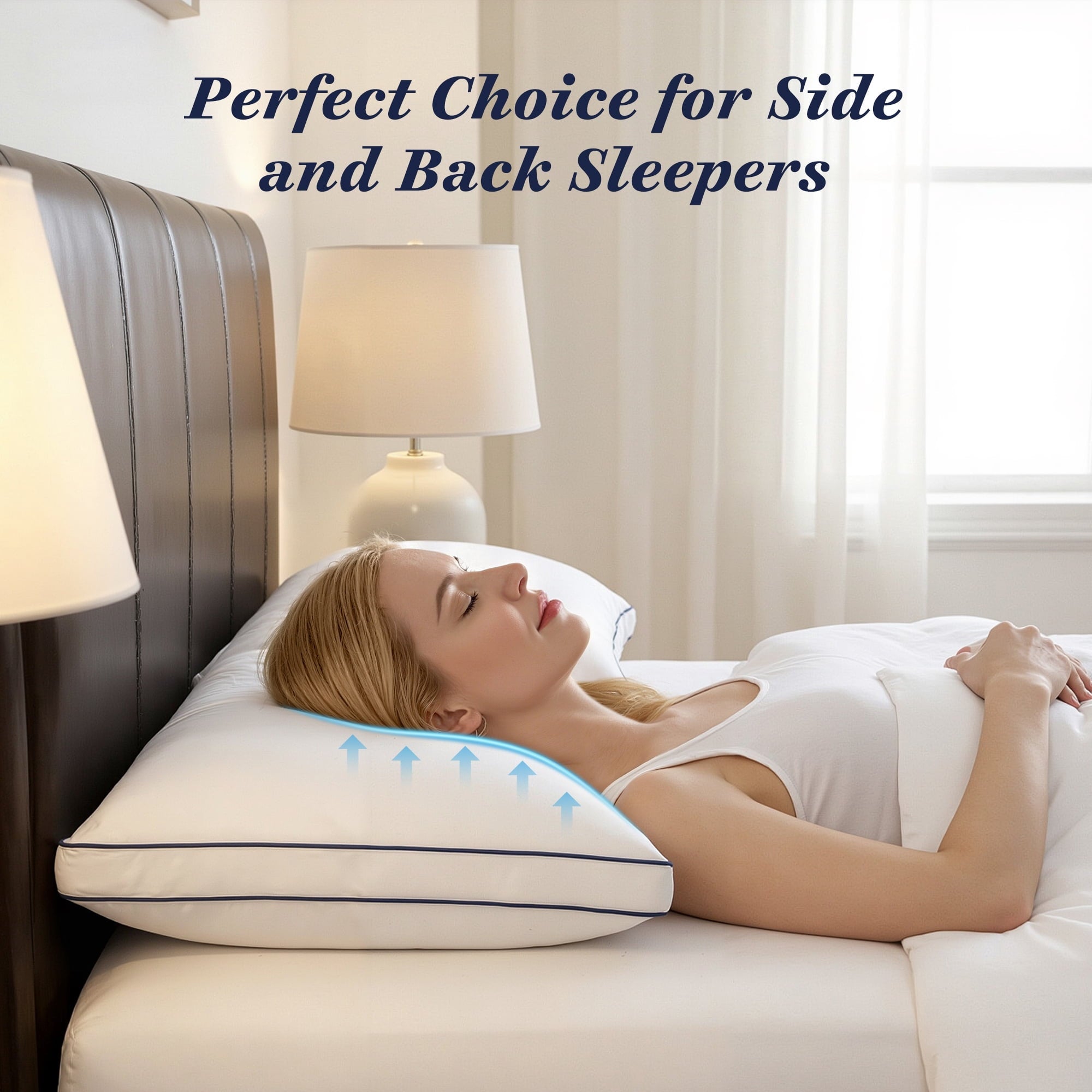 Ergonomic Memory Foam for Queen Size 2 Pack, Duck Feather and Shredded Memory Foam Soft Luxury Hotel Collection - Ergonomic Memory Foam Pillow for Neck Pain Support Detail