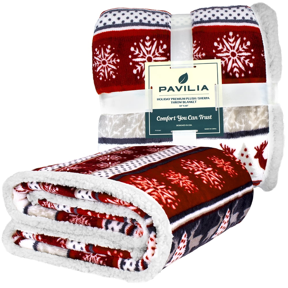 Reversible Sherpa Premium Plush Sherpa Throw Christmas Blanket | Soft, Warm, Cozy, Reversible Microfiber Winter Cabin Throw | Plaid Hol... - Super Soft Reversible Sherpa Flannel Blanket Detail