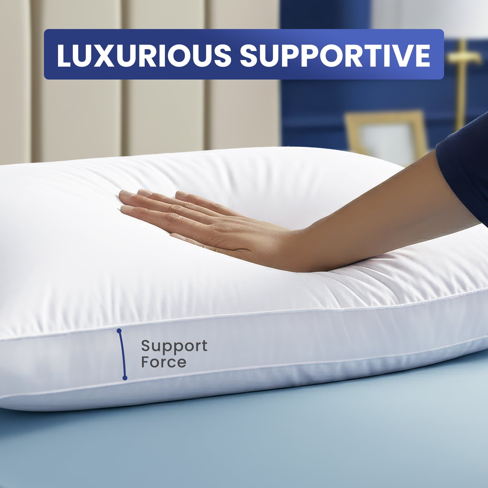 Fluffy Shredded Queen Bed Pillow, 26"L x 18" W, Set of 2, Soft and High-Quality, Gusseted Pillow for All Sleep Positions (White) - Ergonomic Memory Foam Pillow for Neck Pain Support Detail