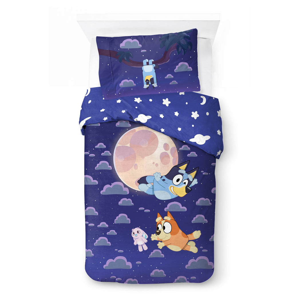 All-Season Dream Kids 2 Piece Blue Reversible Comforter and Pillowcase Bedding Set, Twin/Full - Cloud-Like Soft Lightweight Bed Comforter Detail