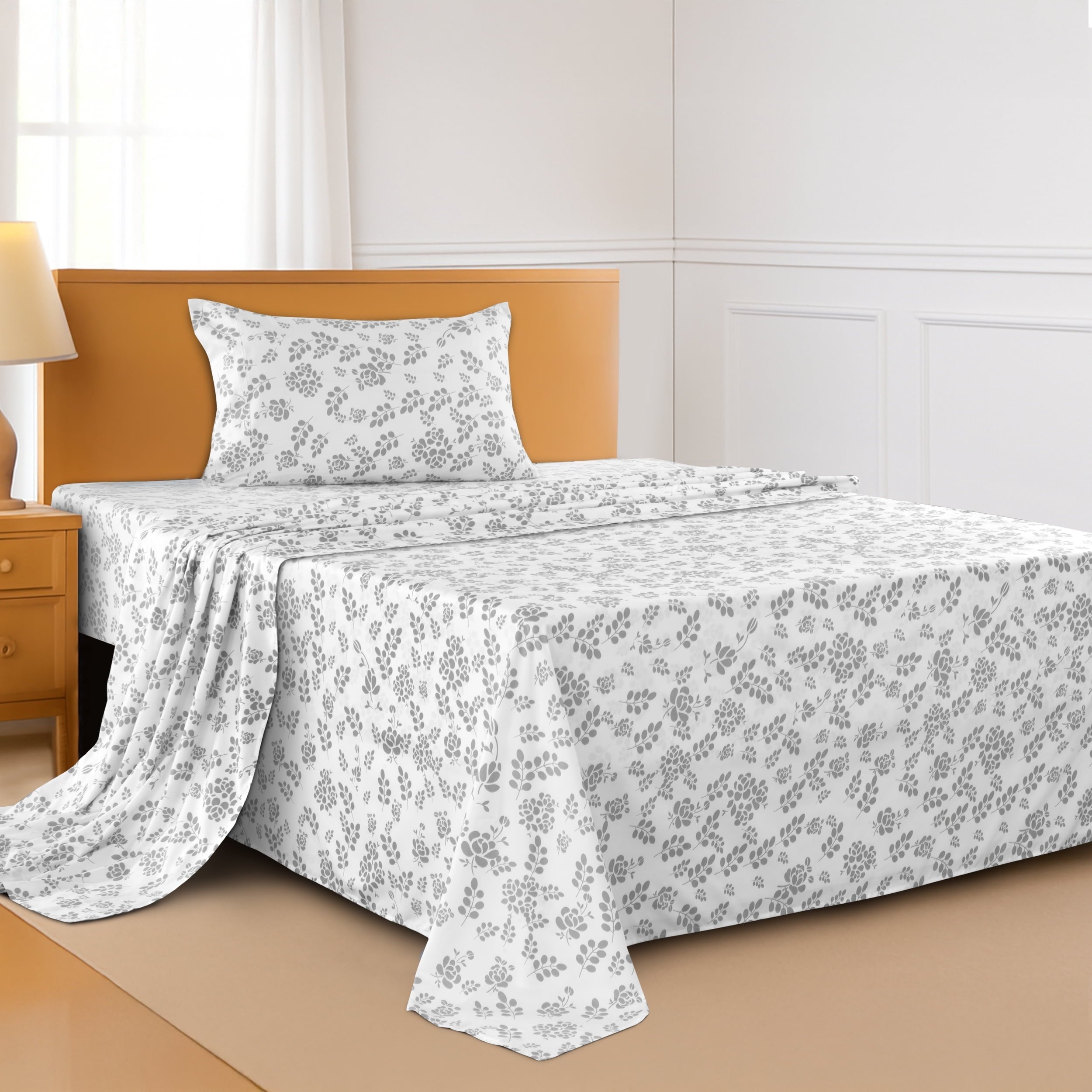 Cooling Sateen Lux Decor Twin Microfiber Bed Sheets - 3 Piece Floral Sheet Set, Soft Breathable Bedding, Wrinlkle Resistant, OEKO-TE... - Cooling Hotel Quality Bedding Sheets and Pillowcases Detail