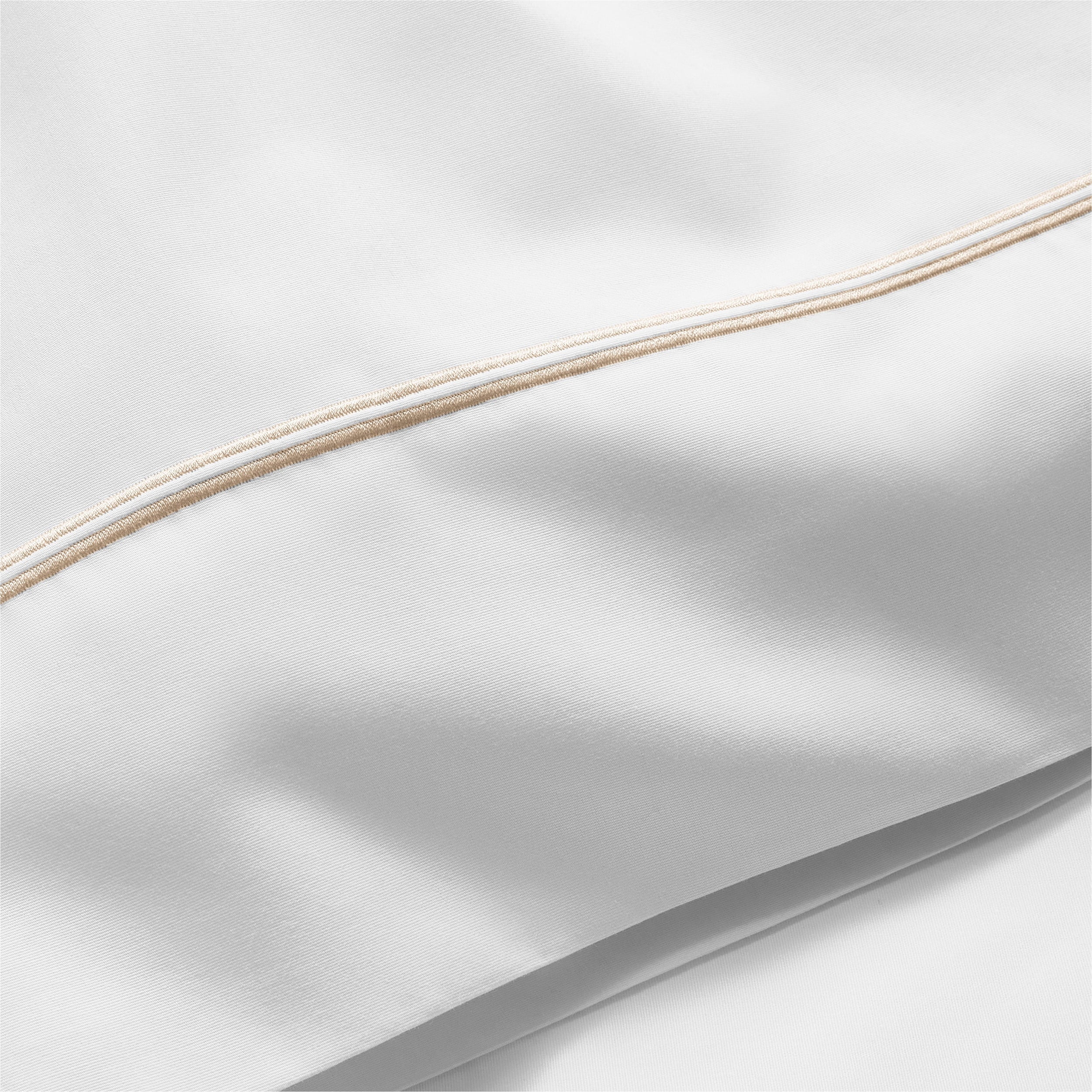 Premium Egyptian Cotton 4-Piece 300 Thread Count White Pima Cotton Bed Sheet Set with Tan Hem, Full , Adult/Teen - Luxury Bed Sheet Set with Deep Pockets Detail