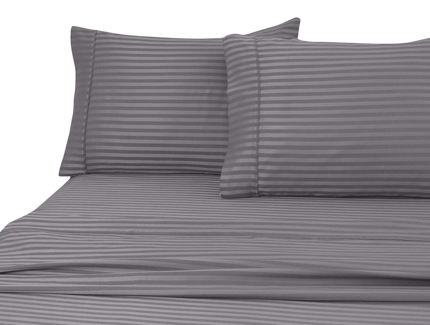 Breathable Luxury 600 100% Cotton Wrinkle Free Striped Sheet Set (Twin, Gray) - Premium Ultra-Soft Pillowcase Pair for Sleeping Detail