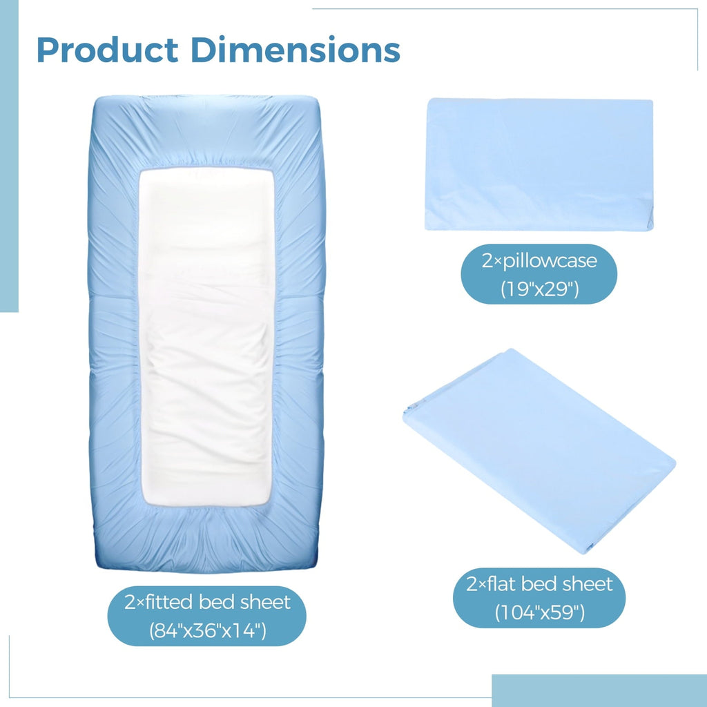 Breathable Luxury 6 Pcs Hospital Bed Sheets Set, Includes 2 Fitted Sheet 84x36x14", 2 Flat Sheets 104x59", 2 Pillowcases 19x29", Soft B... - Cooling Hotel Quality Bedding Sheets and Pillowcases Detail