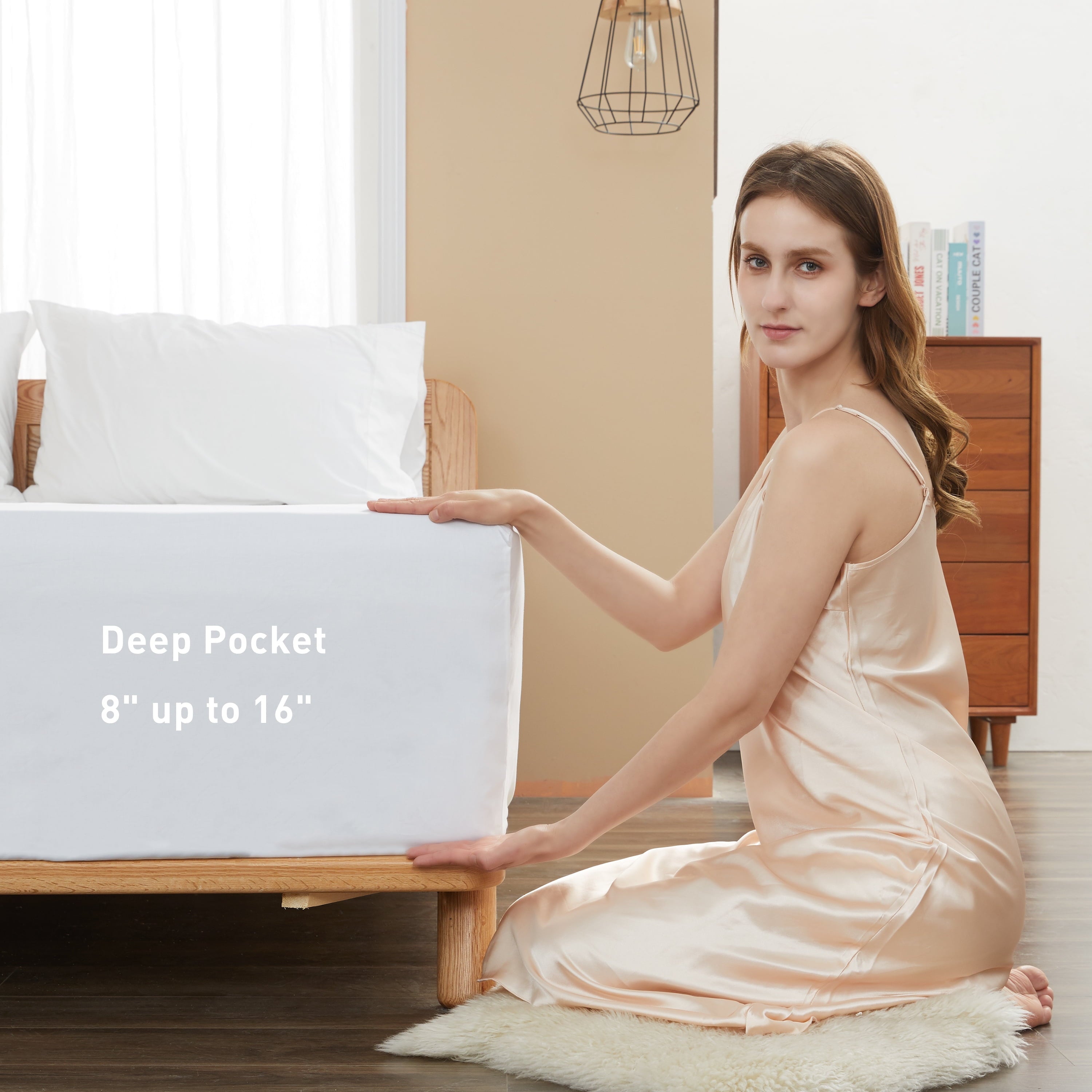 Premium Egyptian Cotton 100% Cotton Queen Size Fitted Sheet Only, 300 Thread Count White Fitted Bed Sheet with 22” Extra Deep Pocket, Soft & ... - Breathable Egyptian Cotton Flat & Fitted Sheets Detail