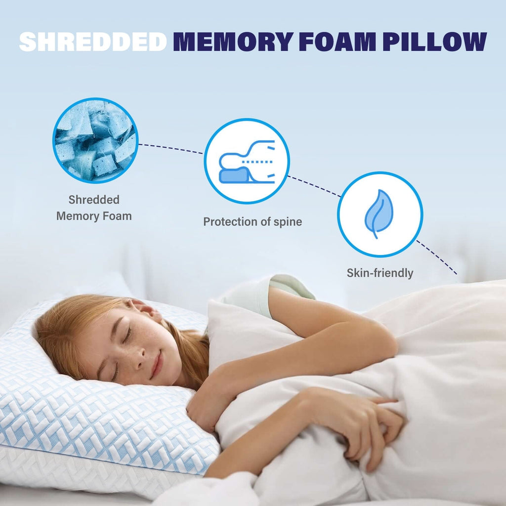 Orthopedic Support Cooling Bed Pillows for Sleeping Shredded Memory Foam Pillows Queen Size Set of 2 Pack - Orthopedic Shredded Foam Bed Pillow Set Detail