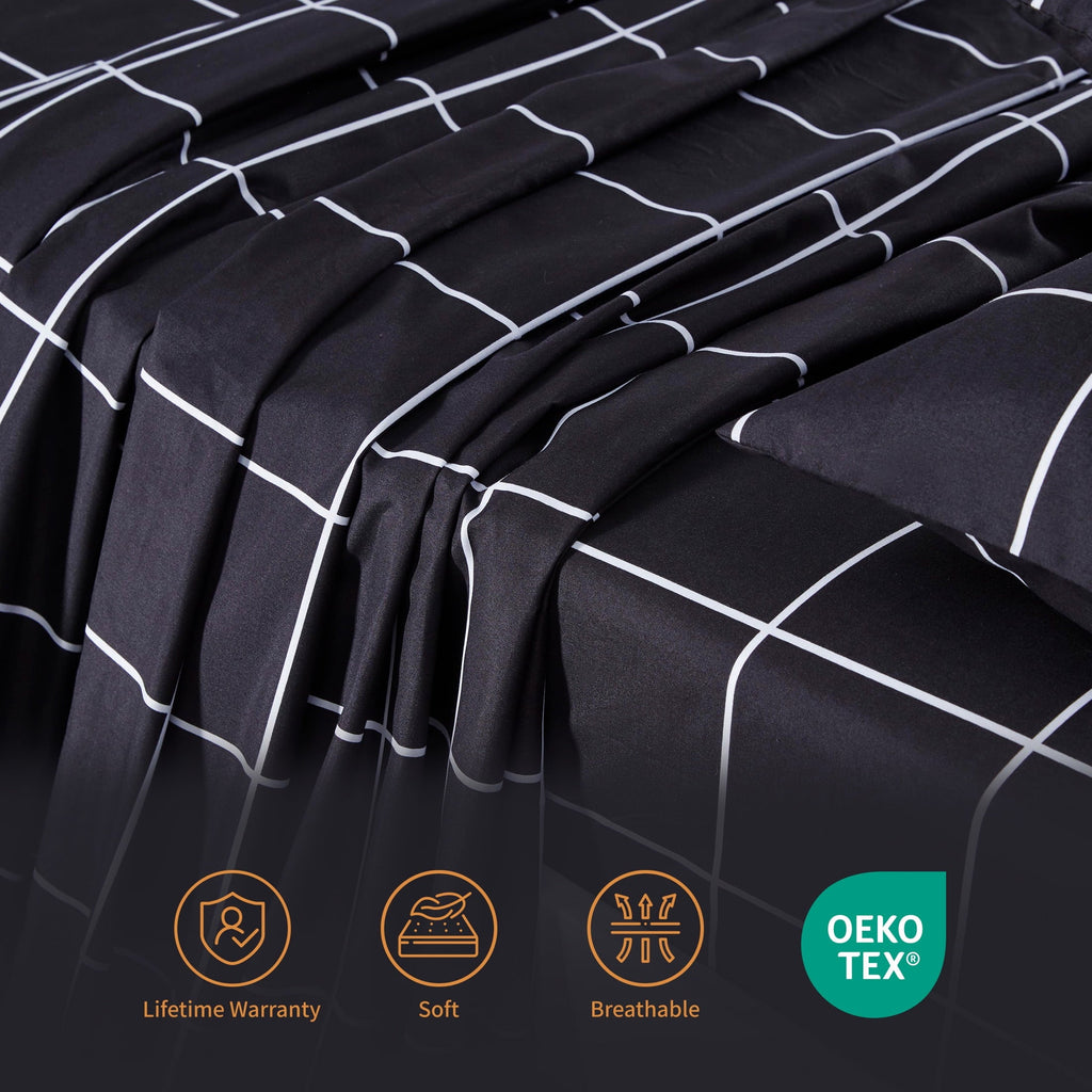 Breathable Luxury Full Bed Sheet Set, 4 Pieces Breathable & Super Soft, Easy Care Printed Microfiber with Deep Pocket & Envelope Closur... - Breathable Egyptian Cotton Flat & Fitted Sheets Detail