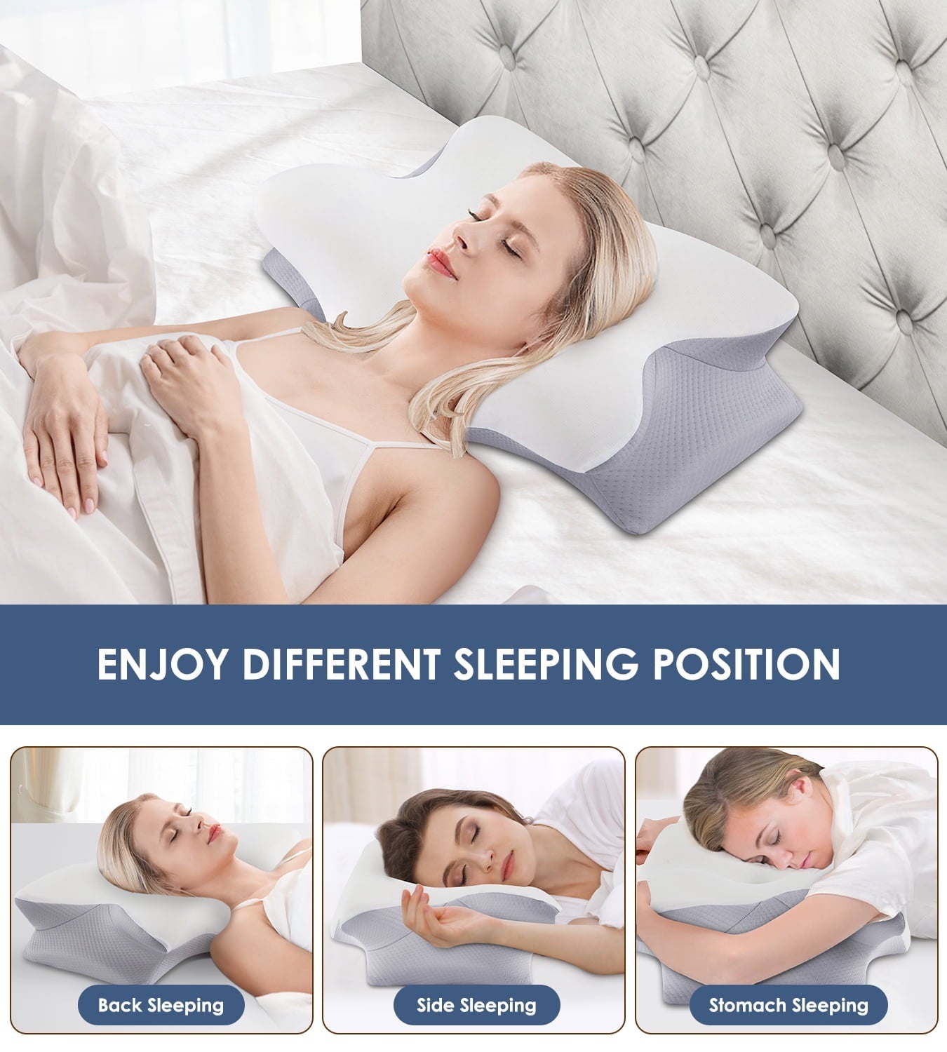 Fluffy Shredded Cervical Pillow for Neck Pain Relief, Contour Memory Foam Pillows, Odorless Ergonomic Neck Pillow Adjustable Orthoped... - Orthopedic Shredded Foam Bed Pillow Set Detail