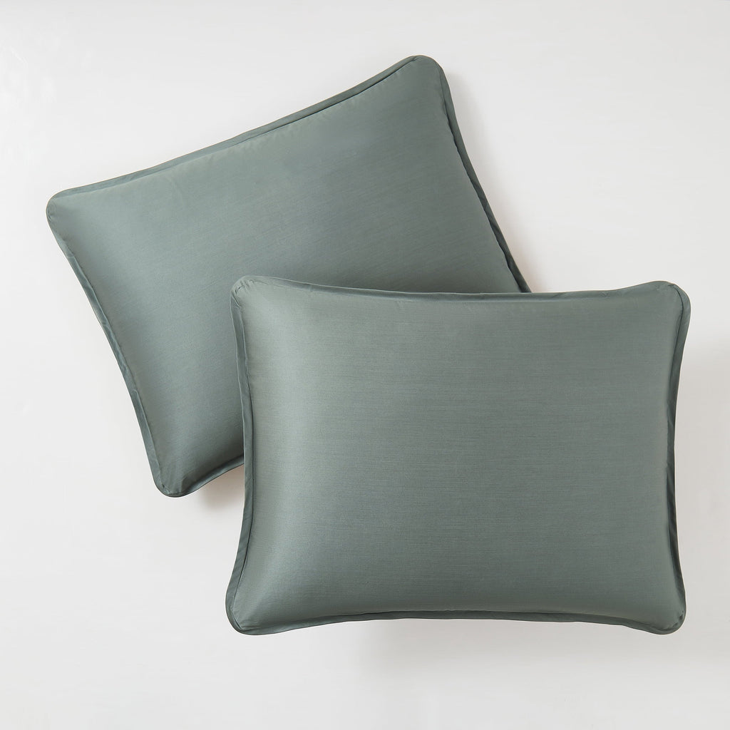 All-Season 3-Piece 400 Thread Count Flag Stone Green Cotton Lyocell Blend Comforter Set, Adult King - Luxurious Quilted Duvet Cover Set Detail
