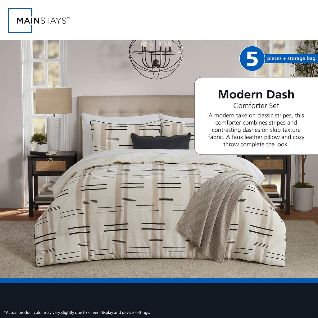 Heavyweight Warmth Full/Queen Comforter Set, All-Season, 5-Piece, Tan Modern - Cloud-Like Soft Lightweight Bed Comforter Detail