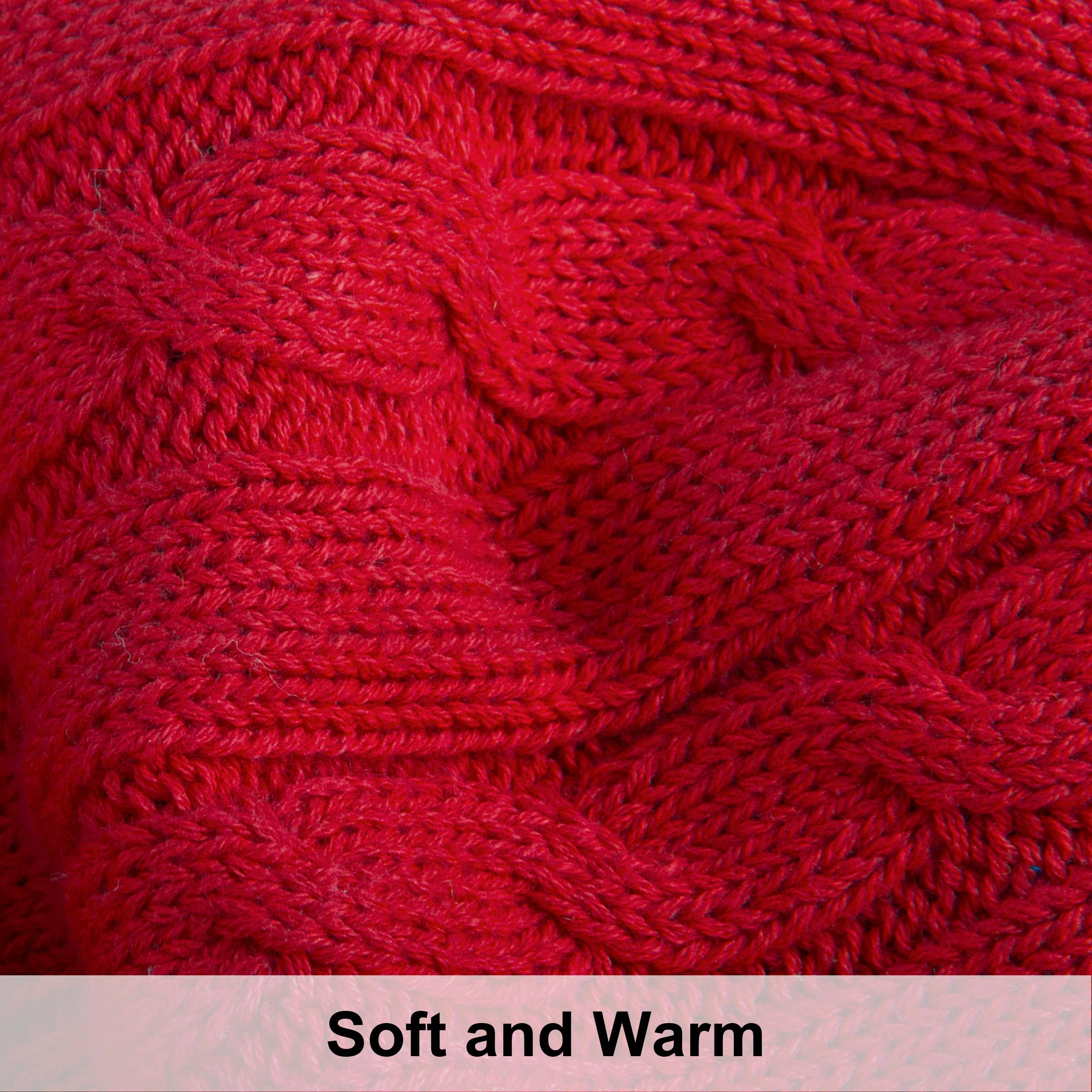 Cozy Fleece 100% Cotton Cable Knit Throw, Super Soft Warm Knitted Blanket Home Decor, 51"x67", Red - Cozy Fleece Throw Blanket for Couch & Bed Detail