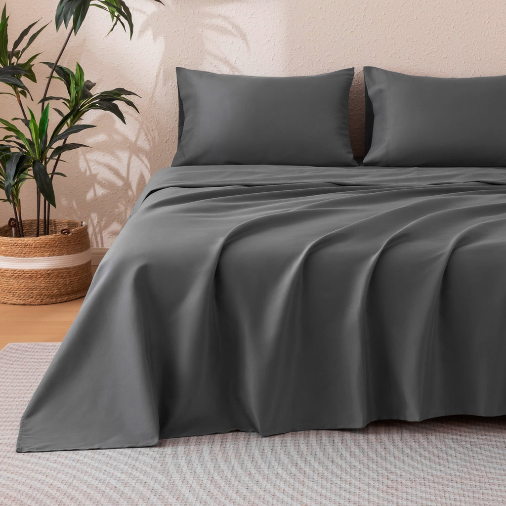 Breathable Luxury Sheet Set Twin Size Gray, 3 Pieces 140 GSM Brushed Elastic Fitted Soft & Cozy Bed Sheets Set with Deep Pocket - Cooling Hotel Quality Bedding Sheets and Pillowcases Detail