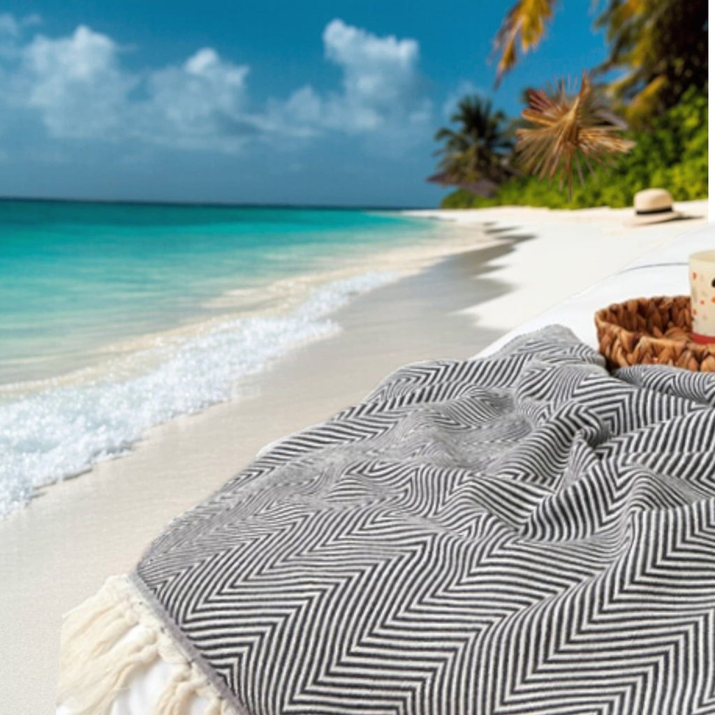 Lightweight Warm Turkish Cotton Throw Blanket & Beach Towel, 60"x70" Boho Decorative Blanket for Couch, Bed, Sofa & Outdoor, Lightweig... - Luxury Knitted Decorative Throw Blanket with Fringes Detail