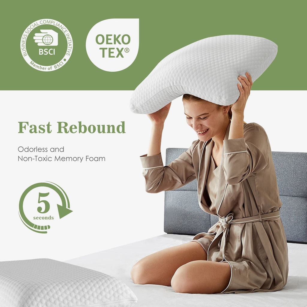 Ergonomic Memory Foam Memory Foam Pillow for Sleeping, 24"D x 16"W x 4.7"H, Soft Supportive Hotel Pillow for Bed, Washable Cover, Set of 2 - Orthopedic Shredded Foam Bed Pillow Set Detail