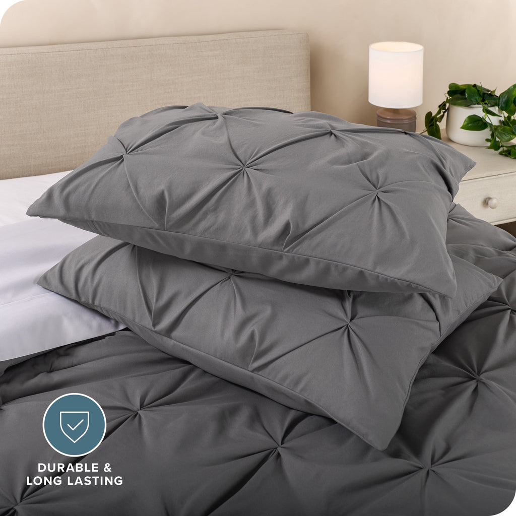 Fluffy Down Alternative Pintuck Down Alternative Comforter Set - 3-Pieces - All Seasons - King, Grey - Cloud-Like Soft Lightweight Bed Comforter Detail