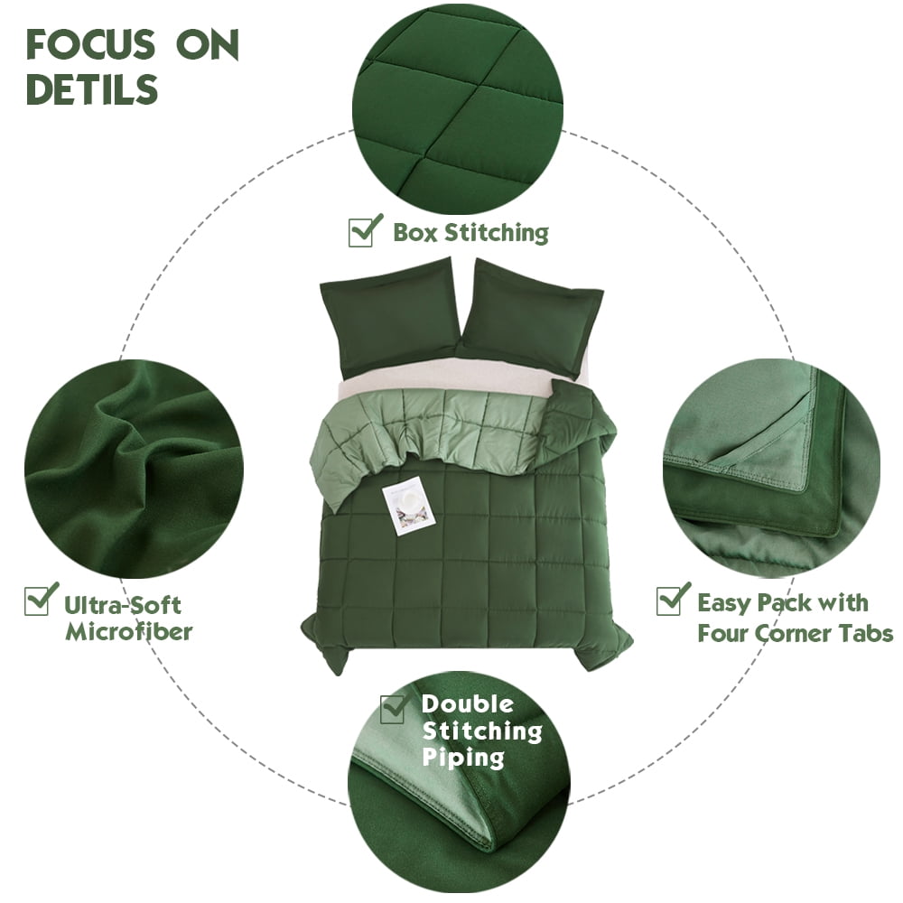 Fluffy Down Alternative Light Weight Down Alternative Comforter Set, Queen, Green, Reversible - Cloud-Like Soft Lightweight Bed Comforter Detail