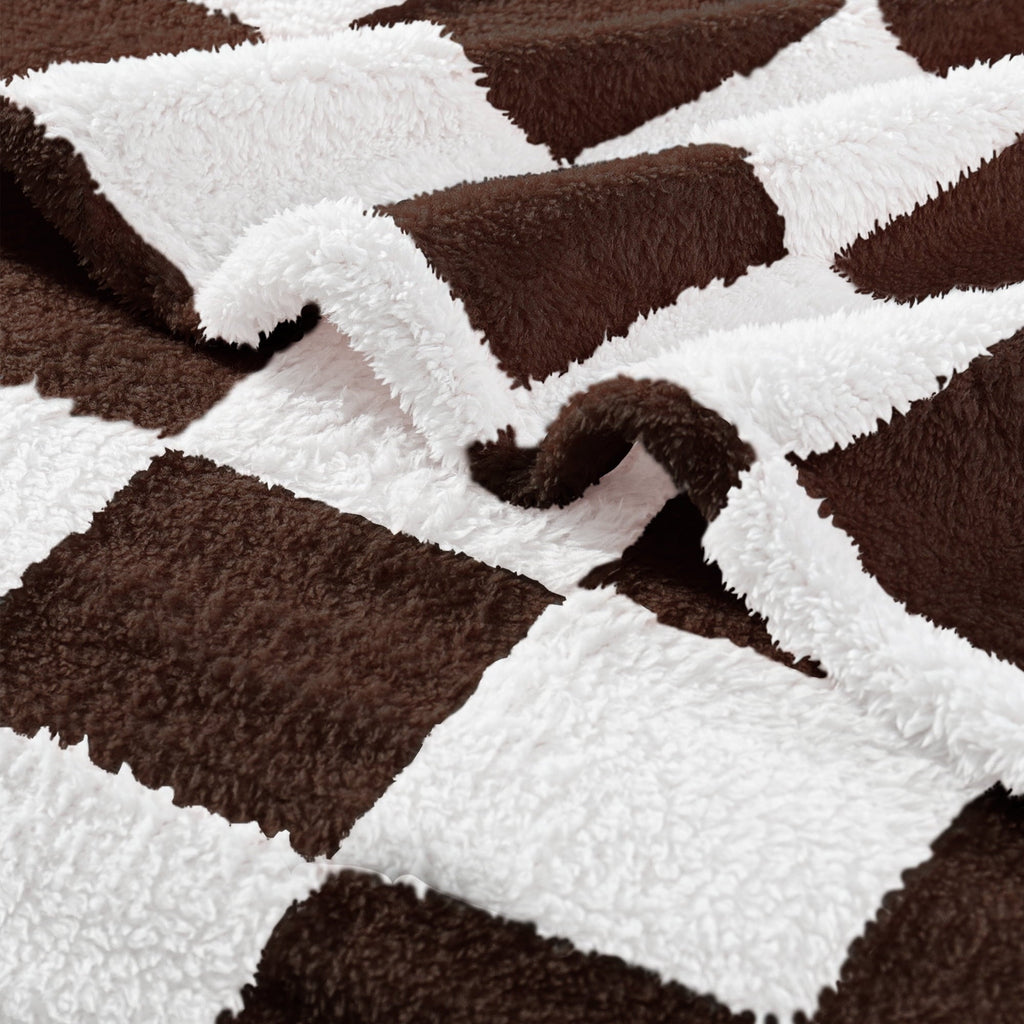 Decorative Knitted Checkered Throw Blanket, Super Soft and Warm Fluffy Fleece Blanket for Couch, Sofa, Bed, Cute Plaid Pattern, Coffee, ... - Luxury Knitted Decorative Throw Blanket with Fringes Detail