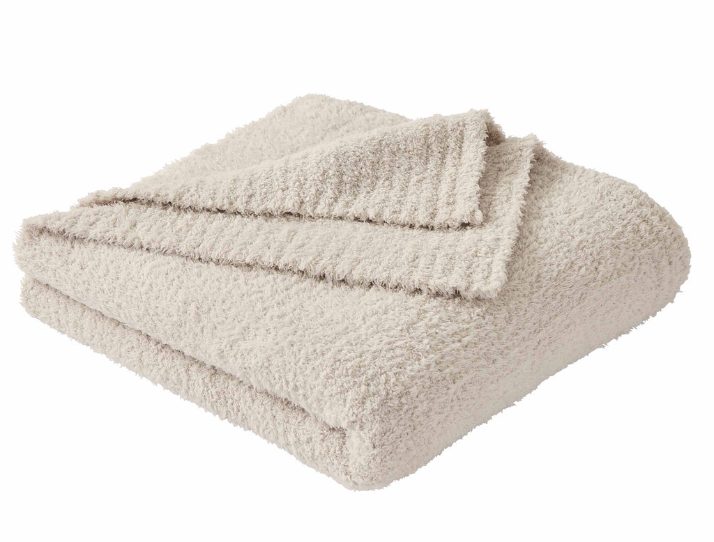 Cozy Fleece Beige Cozy Knit Throw, 50" x 72" - Luxury Knitted Decorative Throw Blanket with Fringes Detail