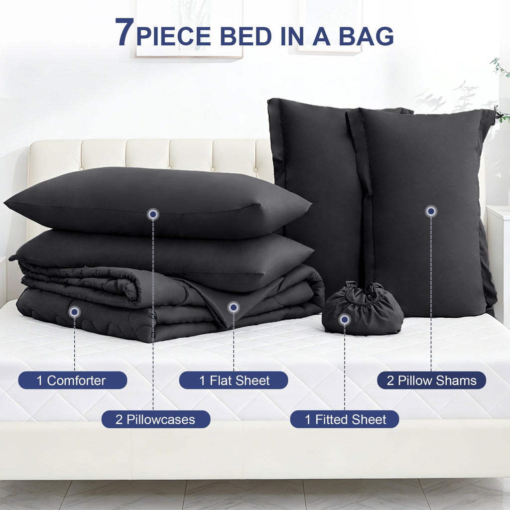 All-Season 7 Pieces Comforter Set Full，Bed in A bag，All Seasons Bedding sets with Comforter,Fitted Sheet,Flat Sheet,Pillowcases ... - Hypoallergenic Ultra-Fluffy Quilt for Winter Detail