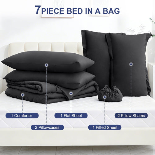 All-Season 7 Pieces Comforter Set Full，Bed in A bag，All Seasons Bedding sets with Comforter,Fitted Sheet,Flat Sheet,Pillowcases ... - Hypoallergenic Ultra-Fluffy Quilt for Winter Detail