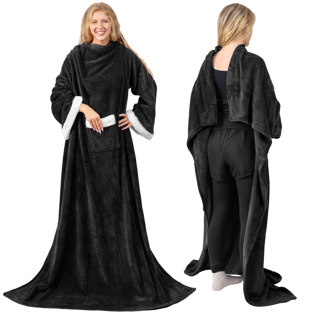 Decorative Knitted Fleece Blanket with Sleeves for Women Men Adults, Wearable Blanket Warm Soft Plush, Snuggle Pocket Sleeved TV Throw W... - Lightweight Plush Warm Blanket for All Seasons Detail