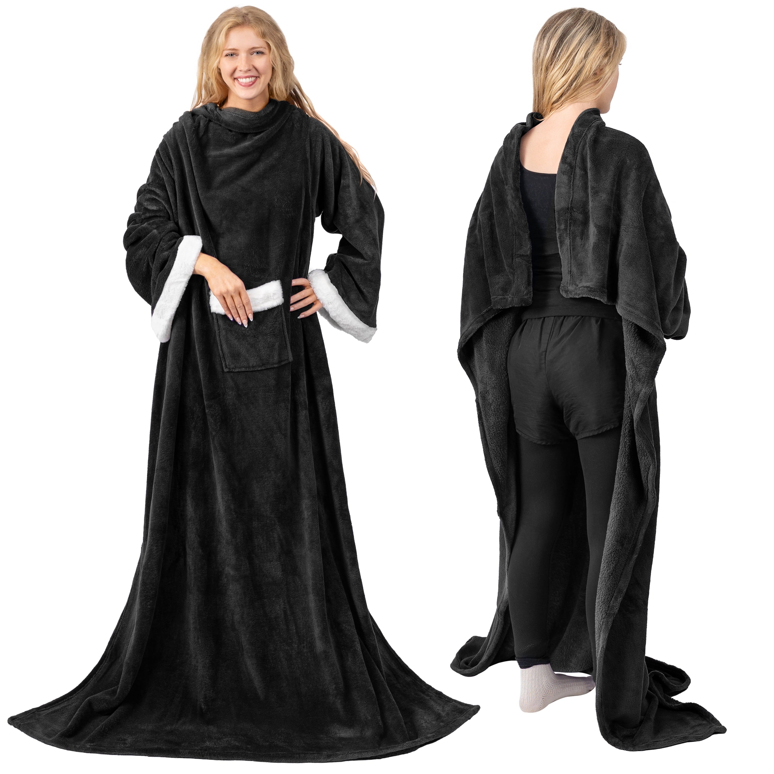 Decorative Knitted Fleece Blanket with Sleeves for Women Men Adults, Wearable Blanket Warm Soft Plush, Snuggle Pocket Sleeved TV Throw W... - Lightweight Plush Warm Blanket for All Seasons Detail
