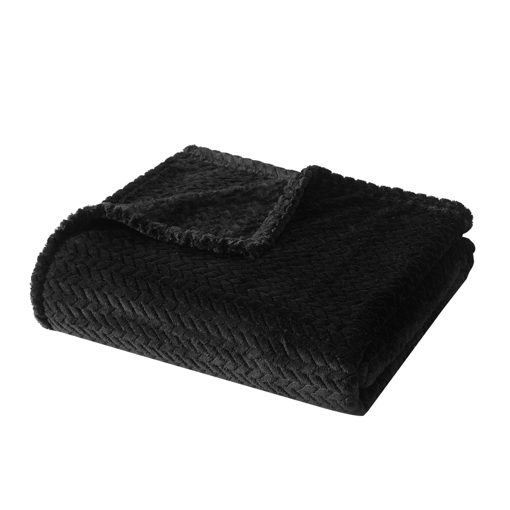 Lightweight Warm Cozy Textured Plush Throw Blanket, Black, 50"x60" All Ages - Lightweight Plush Warm Blanket for All Seasons Detail