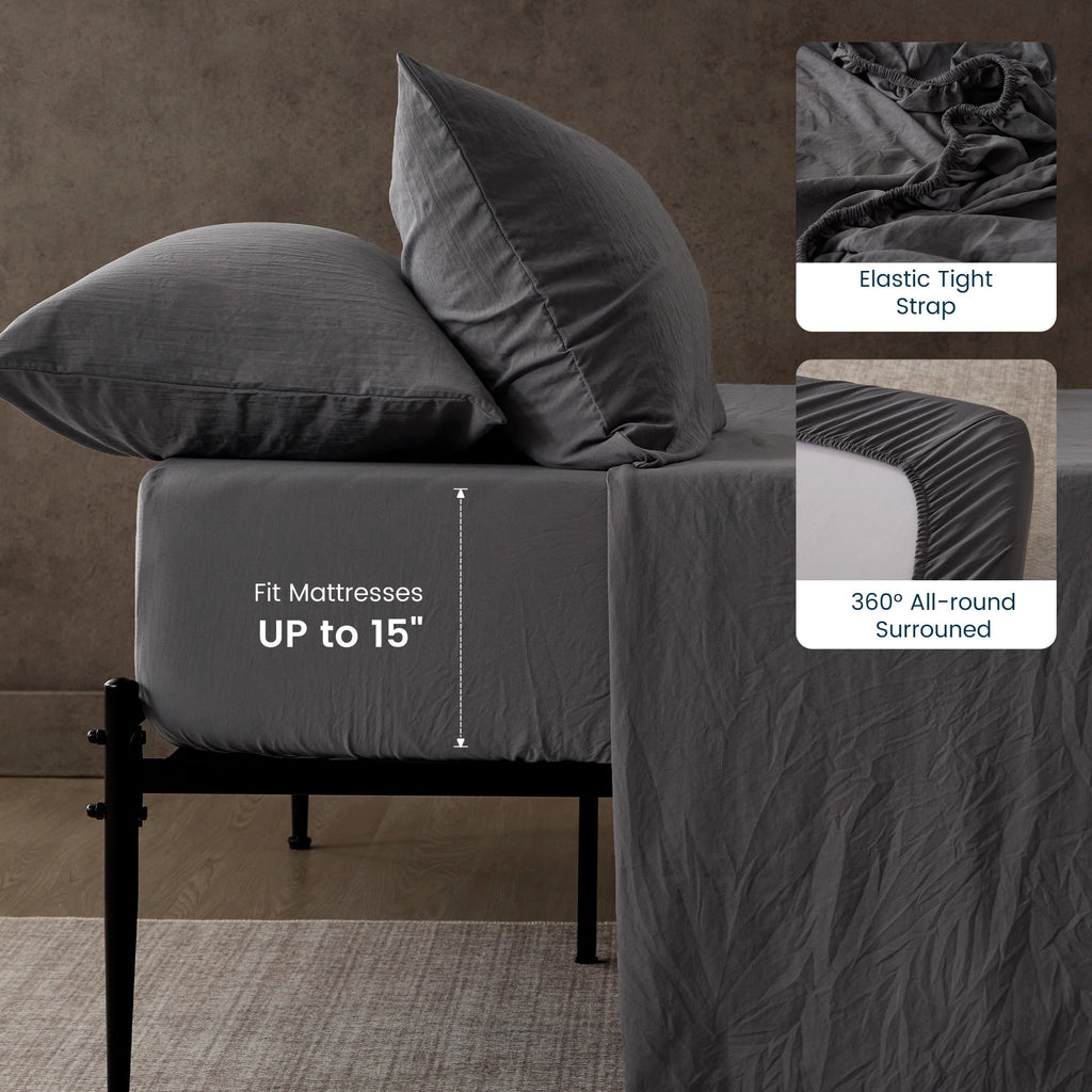 Cooling Sateen Bed Sheets - Full Size Bed Sheets - Washed Microfiber - 4 Piece Hotel Luxury Bedding Sheets with Fitted Sheet, Flat S... - Premium Ultra-Soft Pillowcase Pair for Sleeping Detail